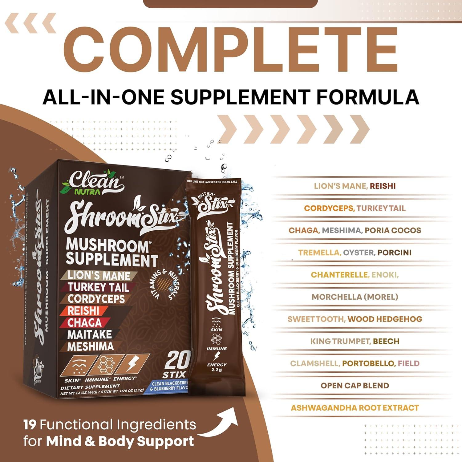 Suplemento de Hongo 24 en 1 Clean Nutraceuticals - 20 Sticks