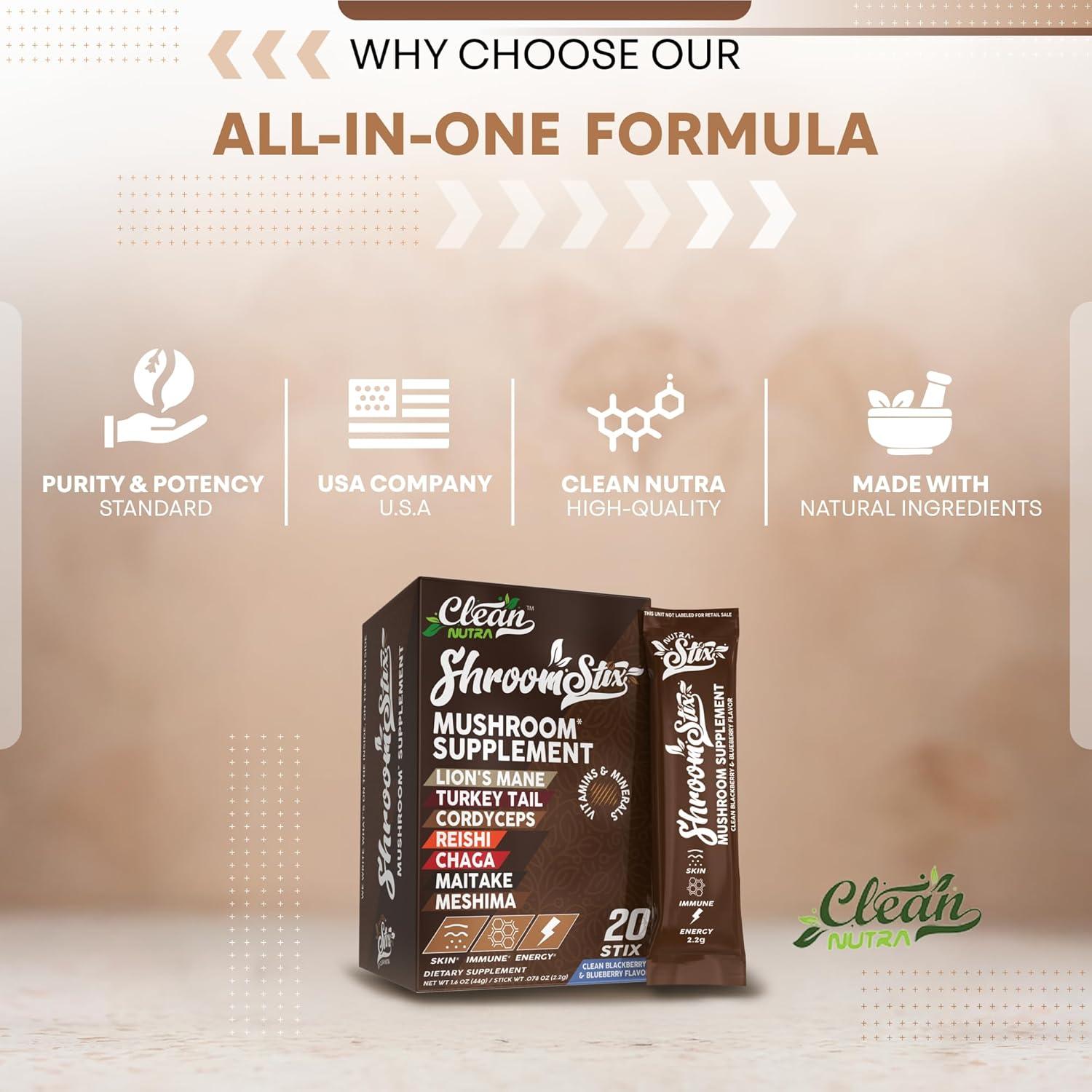 Suplemento de Hongo 24 en 1 Clean Nutraceuticals - 20 Sticks