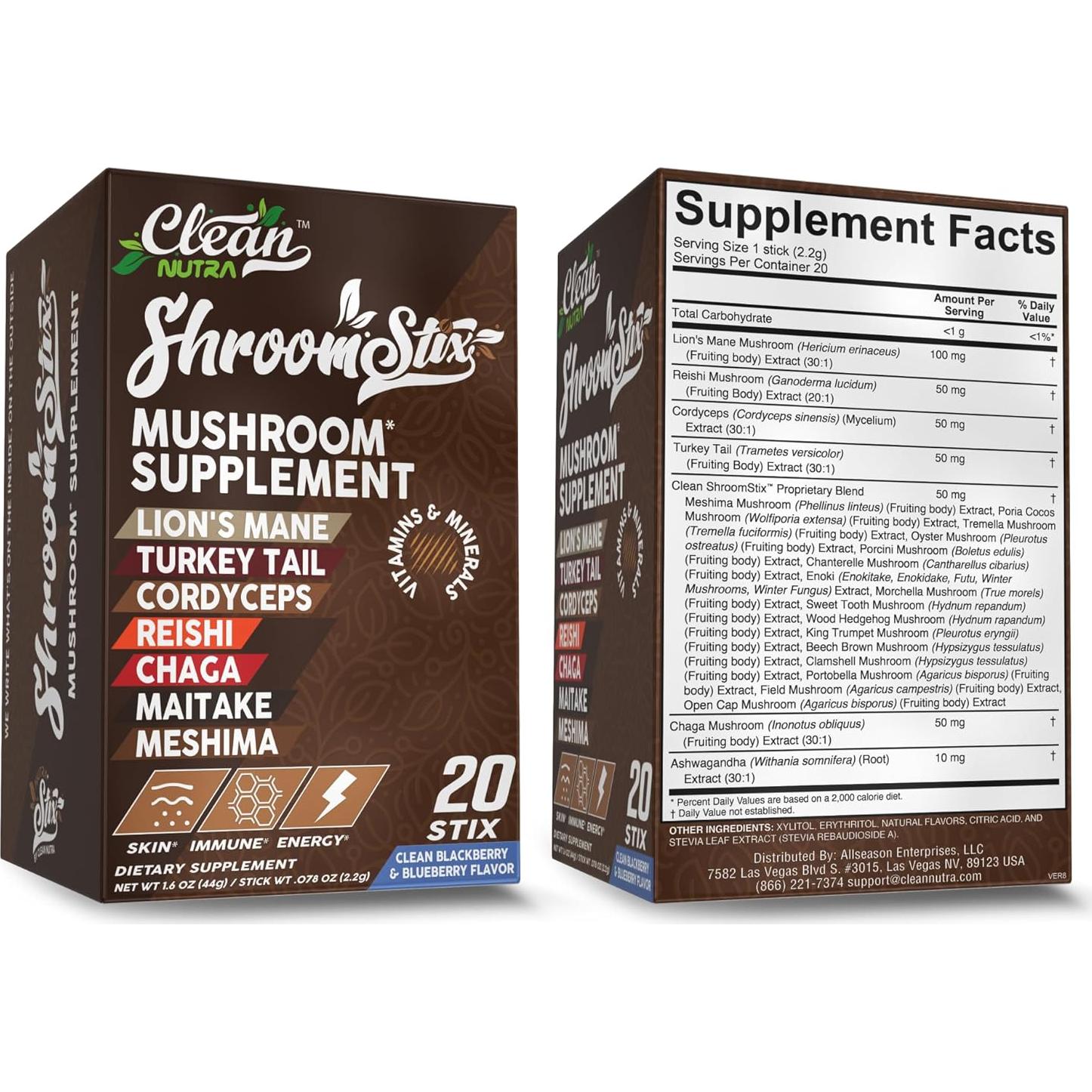 Suplemento de Hongo 24 en 1 Clean Nutraceuticals - 20 Sticks