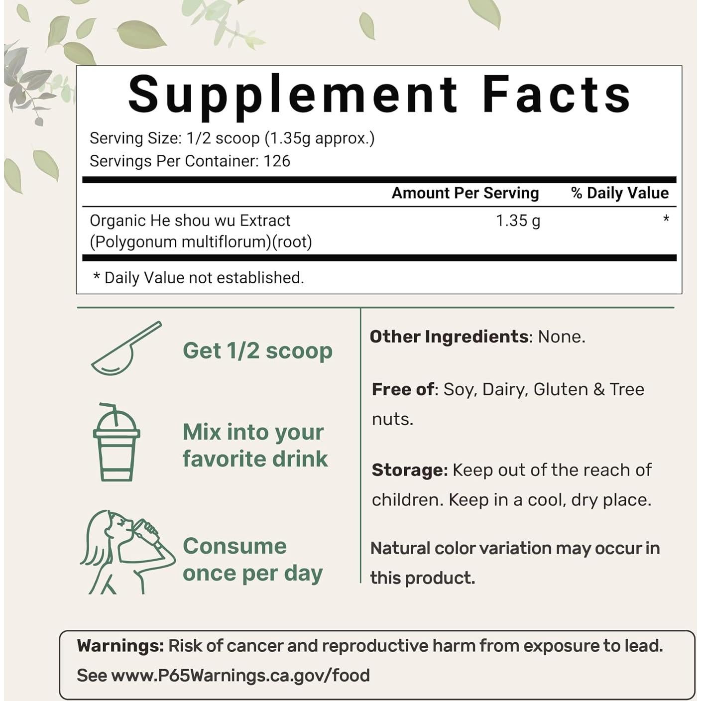 Extracto de Fo Ti Orgánico Micro Ingredients 170g Antienvejecimiento