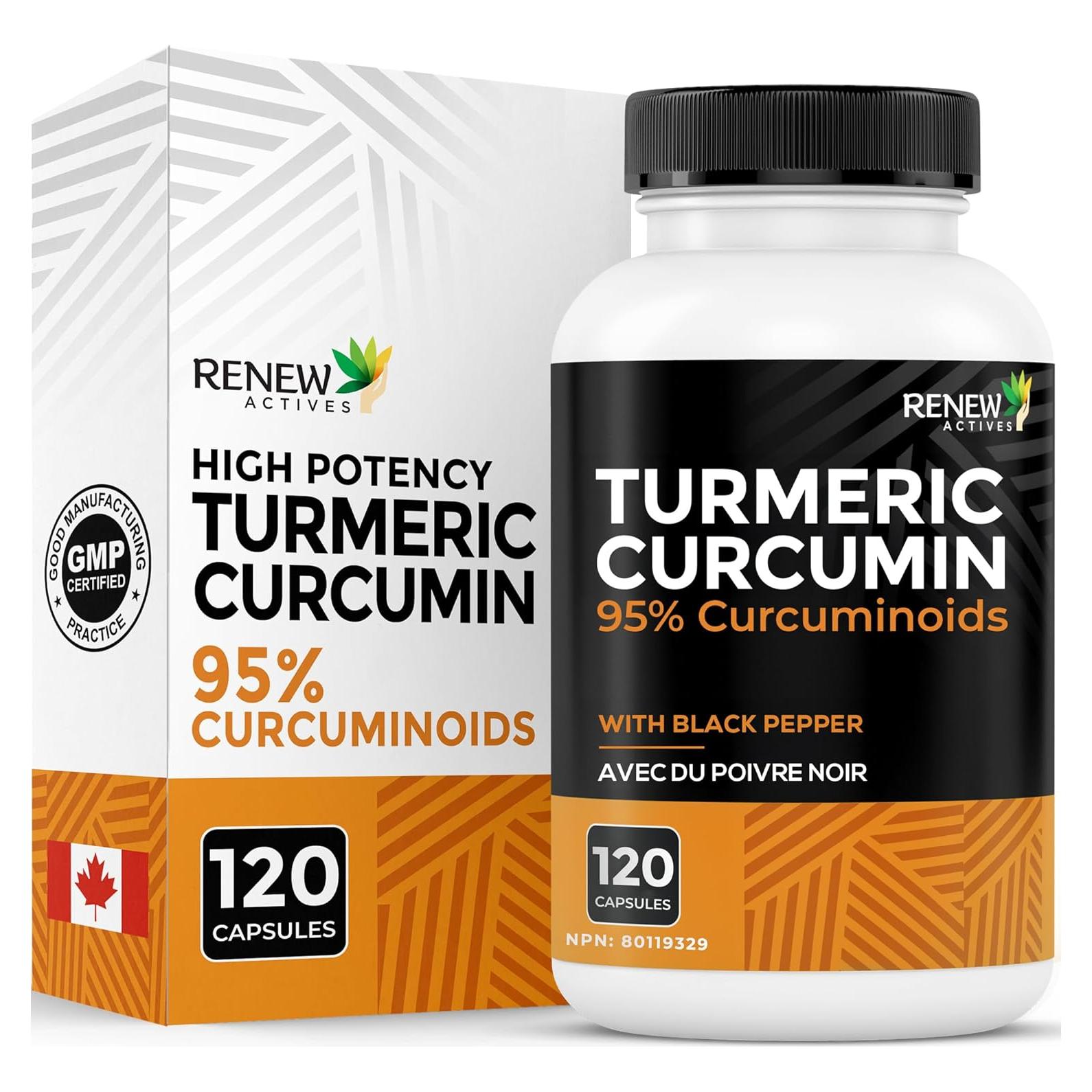 Renew Actives Cúrcuma Curcumina 600mg con Pimienta Negra - 120 Cápsulas
