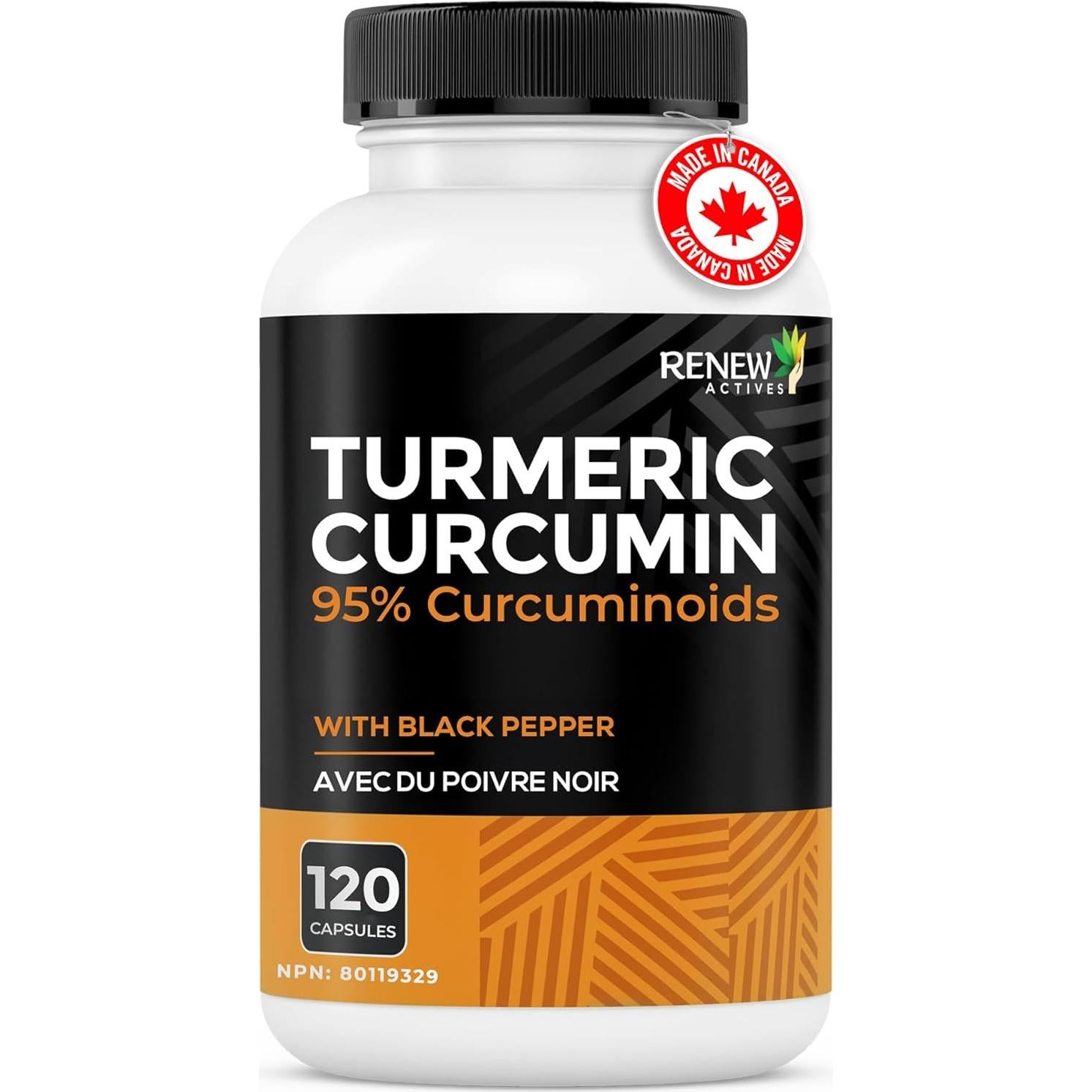 Renew Actives Cúrcuma Curcumina 600mg con Pimienta Negra - 120 Cápsulas