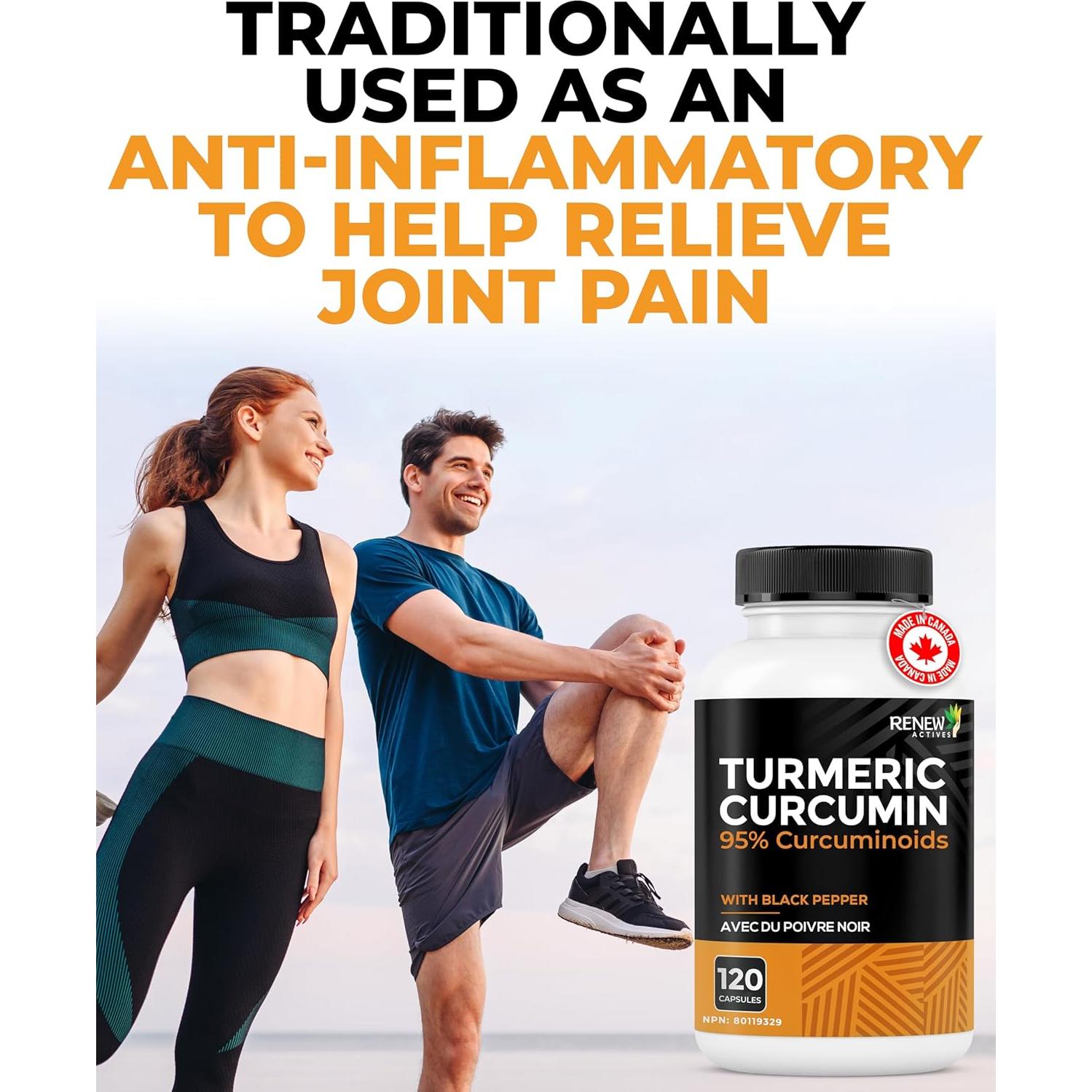 Renew Actives Cúrcuma Curcumina 600mg con Pimienta Negra - 120 Cápsulas