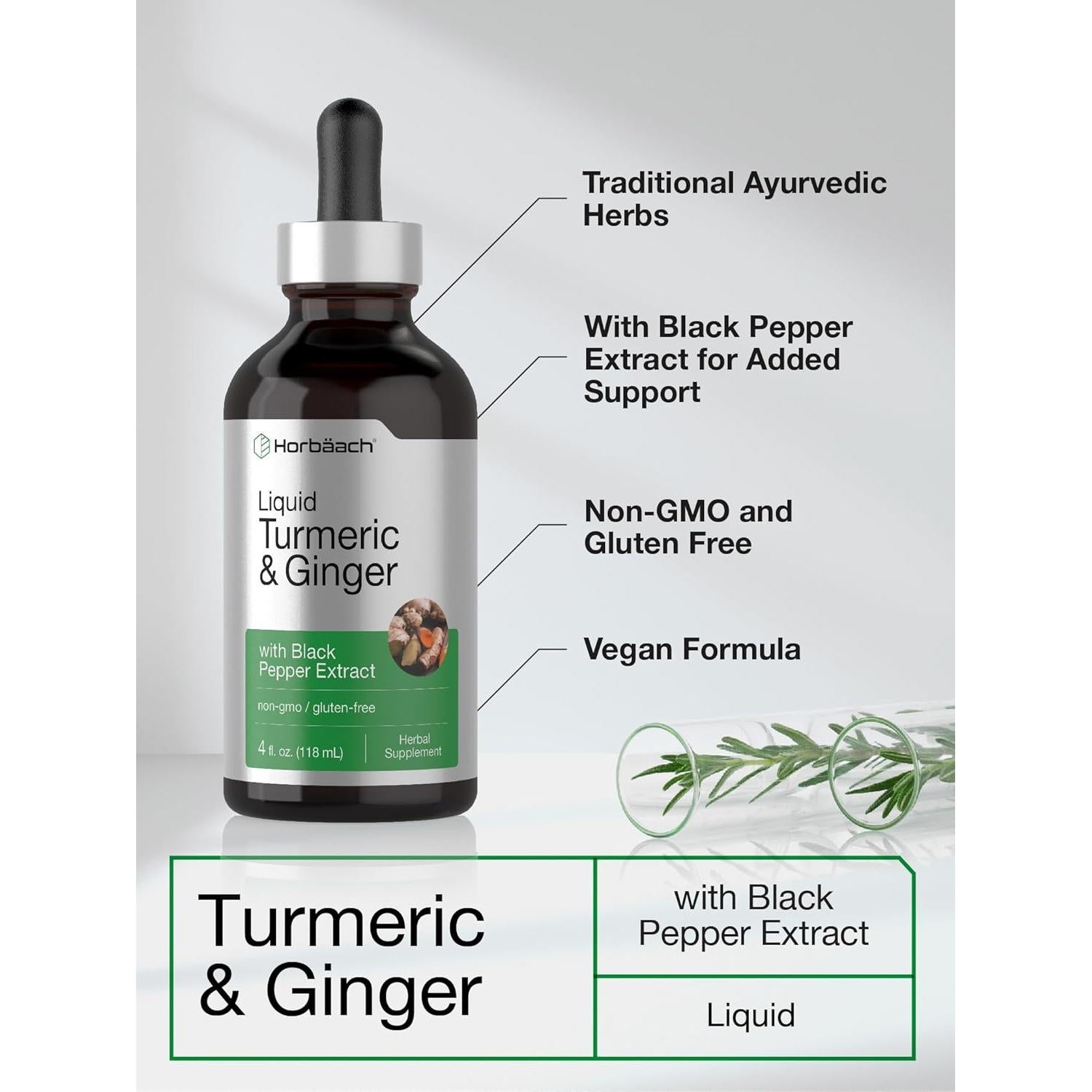 Gotas de Suplemento de Cúrcuma y Jengibre Horbaach 118 ml