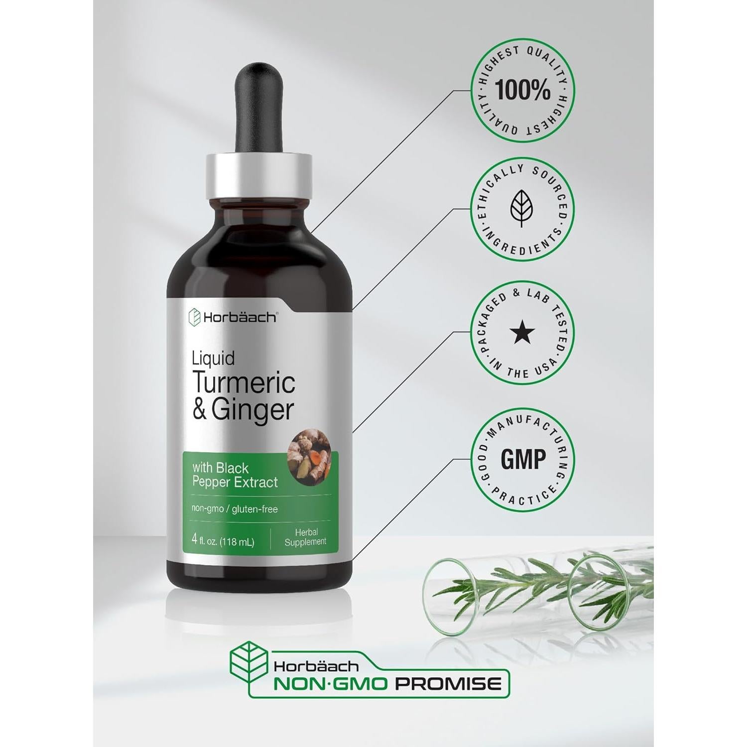 Gotas de Suplemento de Cúrcuma y Jengibre Horbaach 118 ml