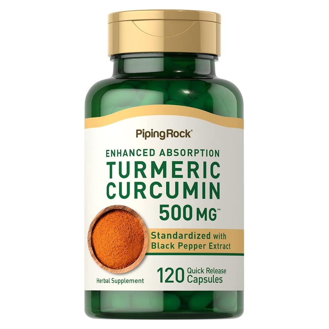 Cápsulas de Cúrcuma Curcumina Piping Rock 500mg con Pimienta Negra
