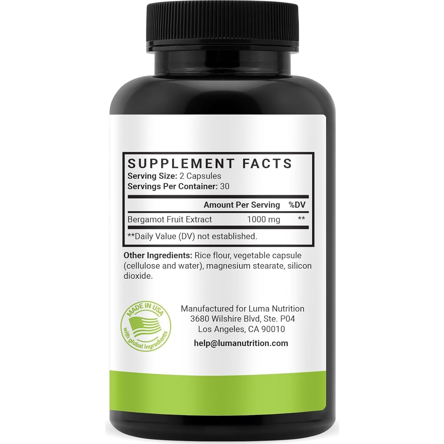 Suplemento de Bergamota Cítrica Luma Nutrition 1000mg 60 Cápsulas