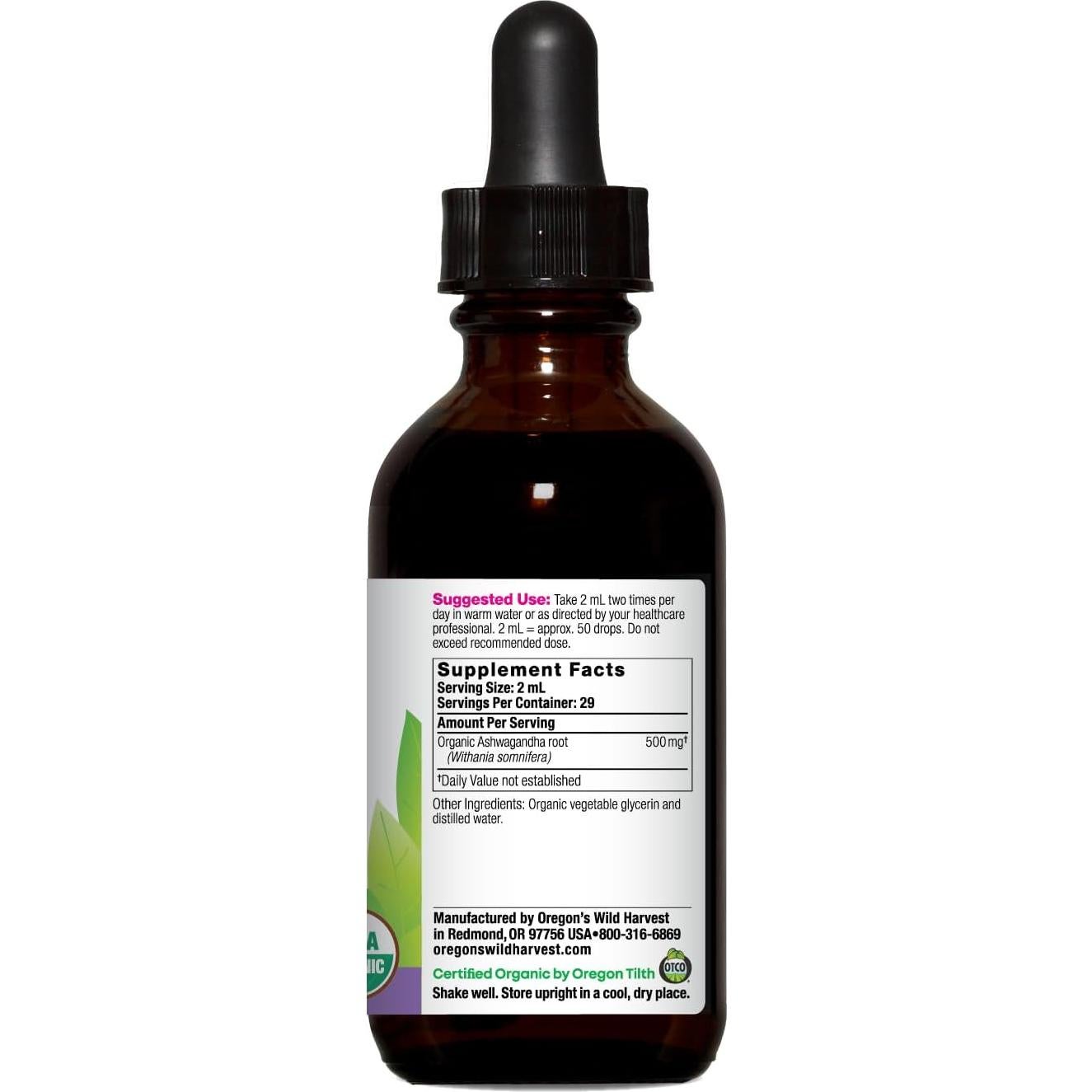 Extracto Herbal Líquido Orgánico Ashwagandha Oregon's Wild Harvest 60 ml