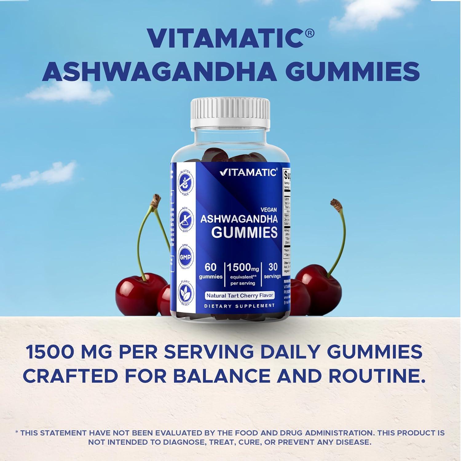 Gomitas Veganas de Ashwagandha Vitamatic 1500 mg - 60 Unidades
