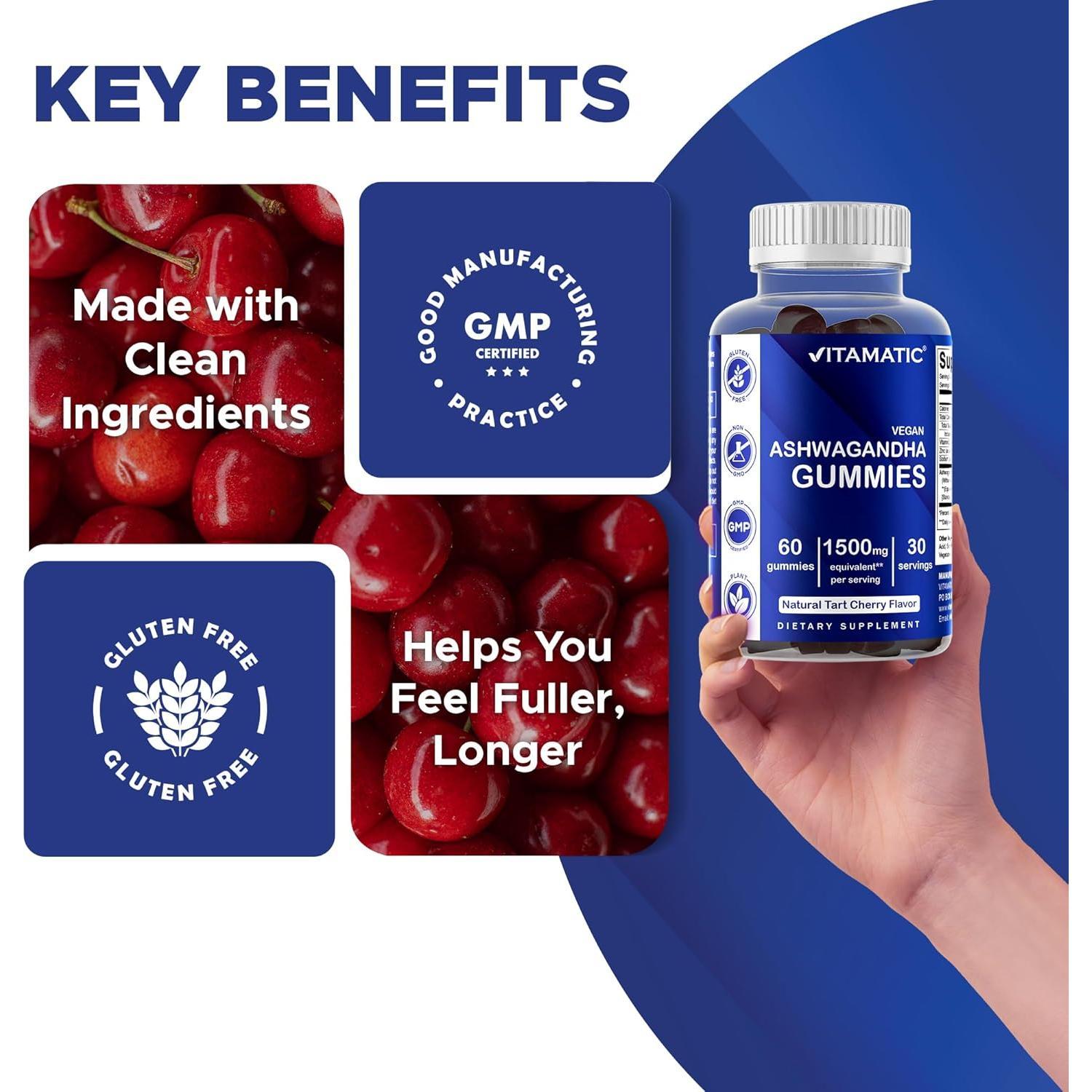 Gomitas Veganas de Ashwagandha Vitamatic 1500 mg - 60 Unidades