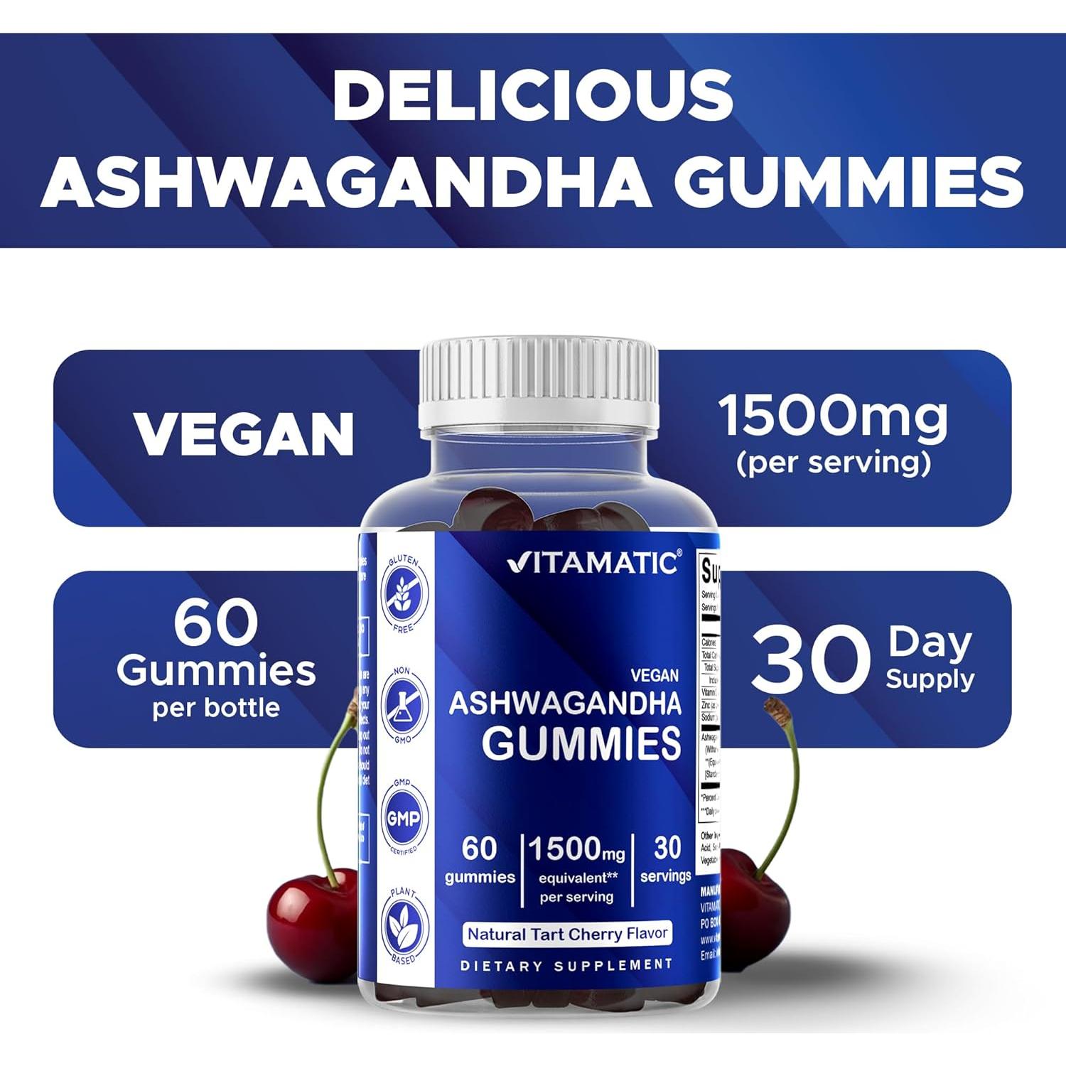 Gomitas Veganas de Ashwagandha Vitamatic 1500 mg - 60 Unidades