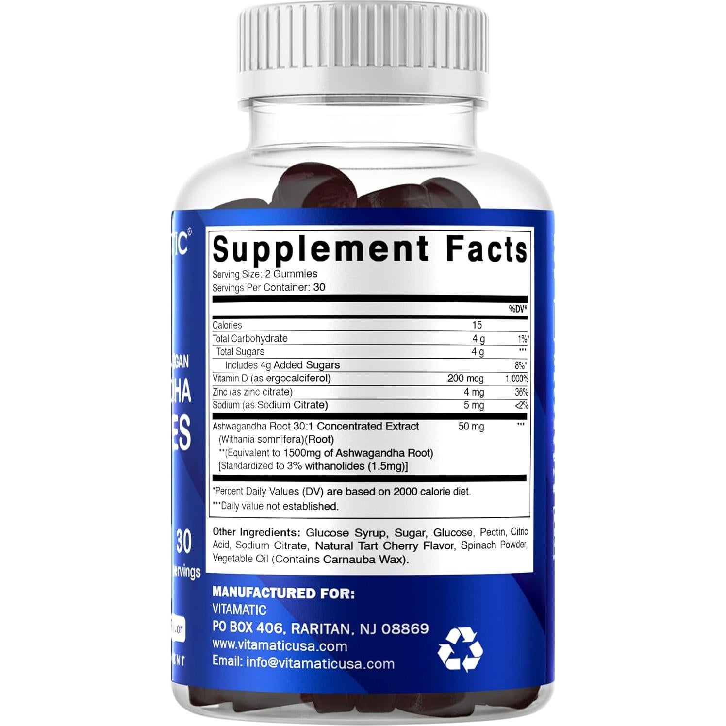 Gomitas Veganas de Ashwagandha Vitamatic 1500 mg - 60 Unidades