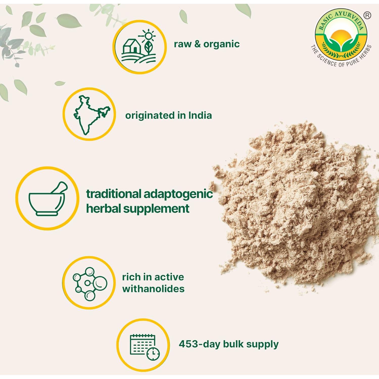 Polvo de Raíz de Ashwagandha Basic Ayurveda 200g - Sin Aditivos