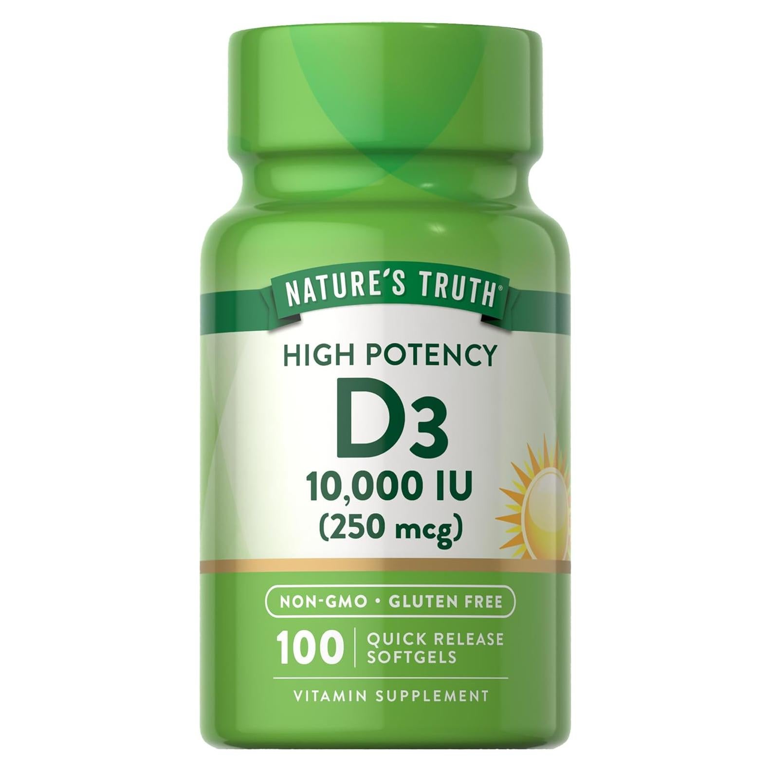 Suplemento de Vitamina D3 Nature's Truth 10,000 UI 100 Cápsulas