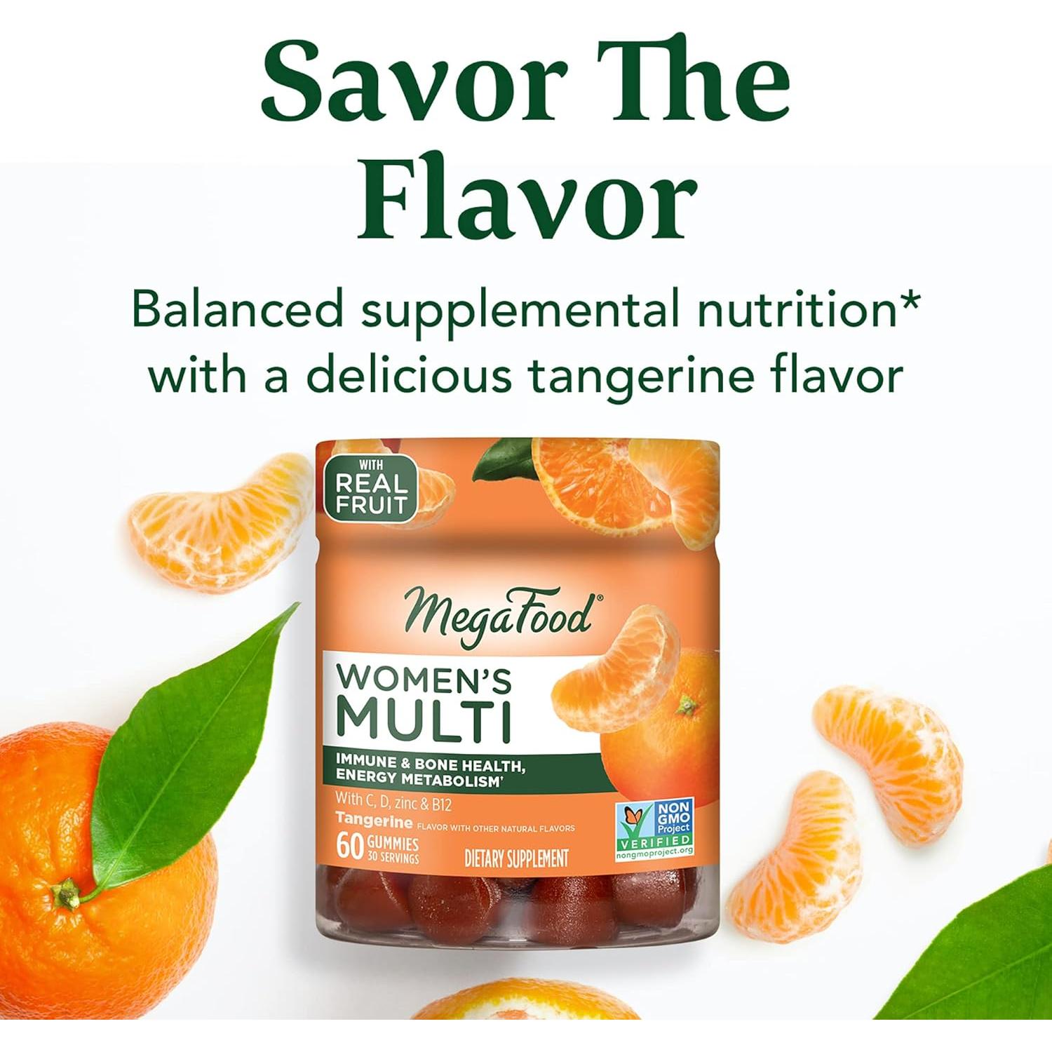 MegaFood Gomas Multivitamínicas para Mujeres - 19 Nutrientes - Sabor Mandarina - 60 Gomas (30 Porciones)
