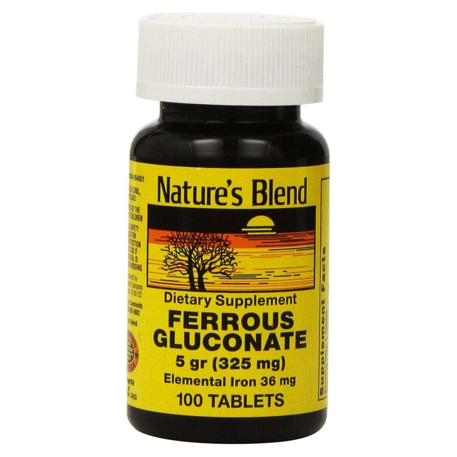Tabletas de Gluconato Ferroso Nature's Blend 324 mg - 200 Unidades
