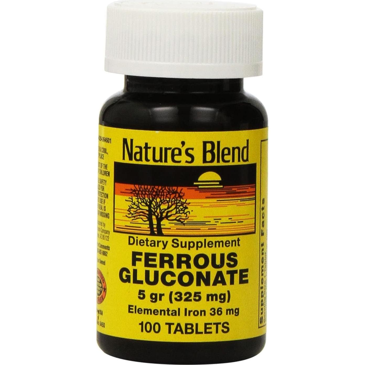 Tabletas de Gluconato Ferroso Nature's Blend 324 mg - 200 Unidades