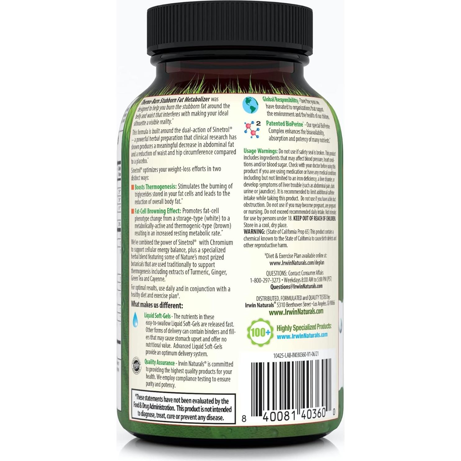 Irwin Naturals Thermo-Burn Metabolizador de Grasa 60 Gelatinas