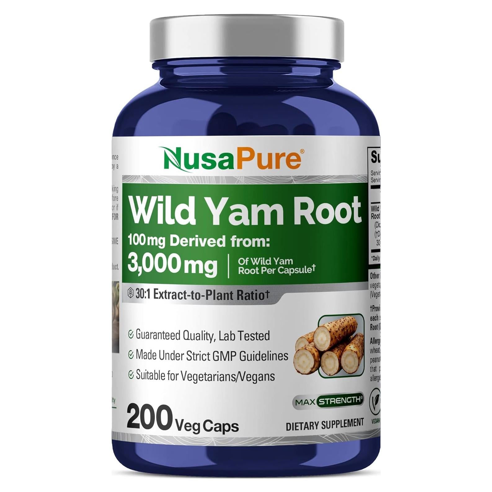 Extracto de raíz de ñame salvaje NusaPure 100 mg 200 cápsulas veganas