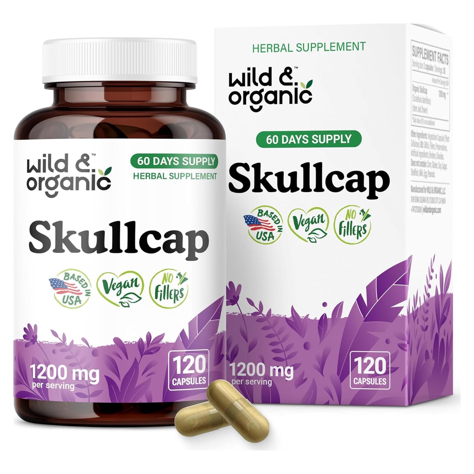 Cápsulas de Hierba Skullcap Silvestre 1200 mg - 120 Unidades - Vegano