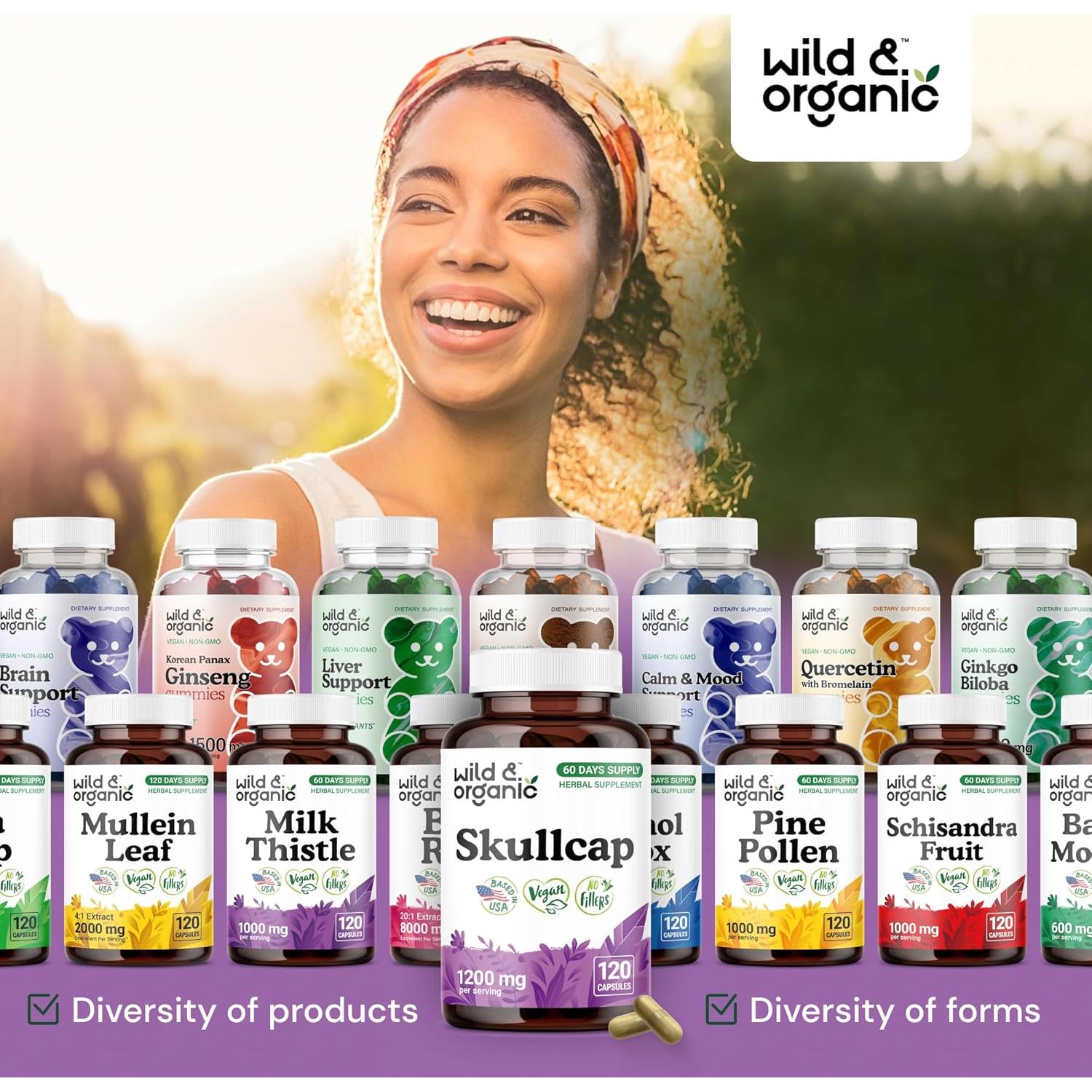 Cápsulas de Hierba Skullcap Silvestre 1200 mg - 120 Unidades - Vegano