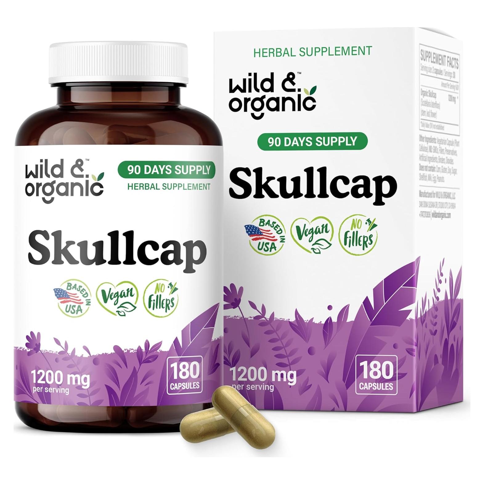 Cápsulas de Hierba Skullcap Silvestre 1200 mg - 180 Unidades