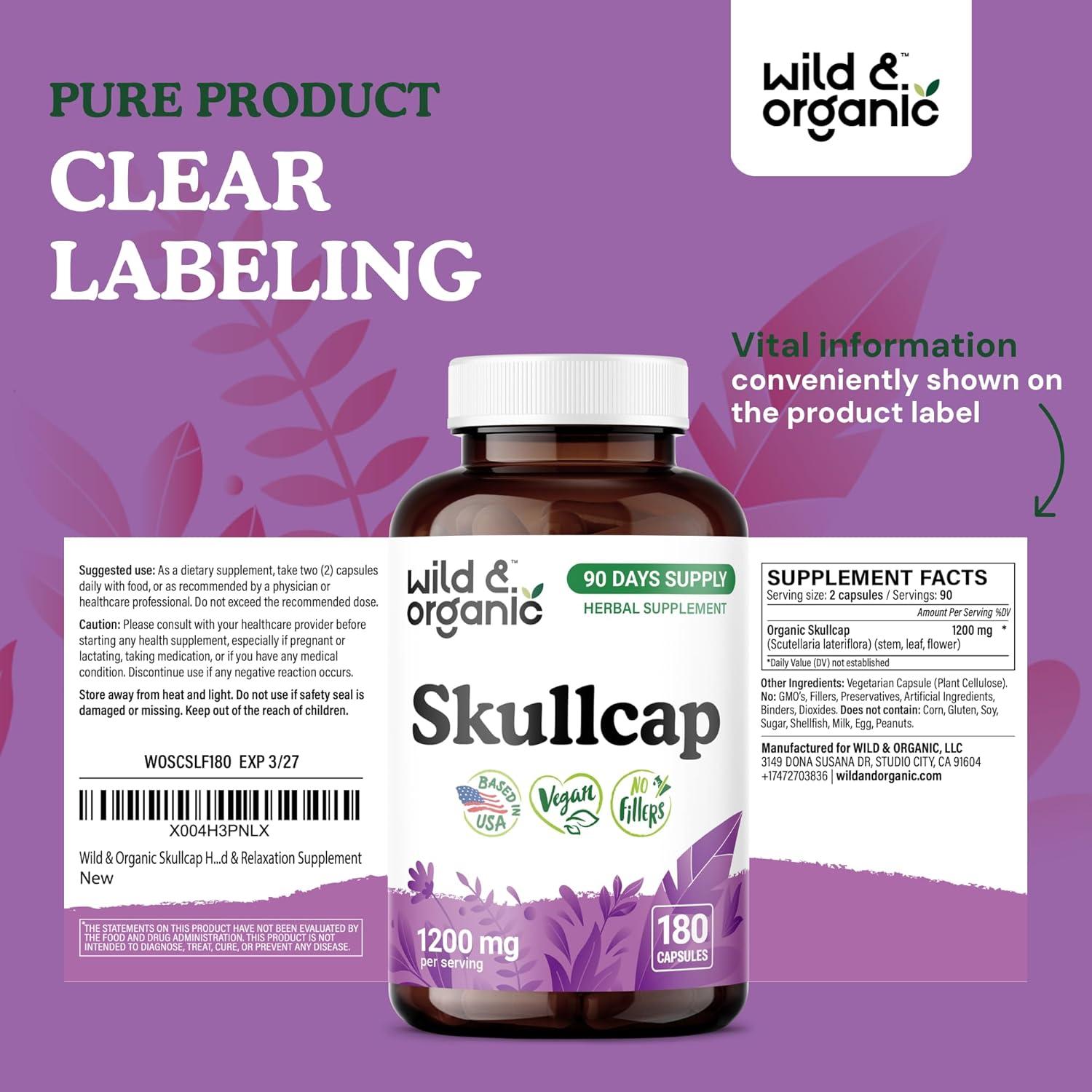 Cápsulas de Hierba Skullcap Silvestre 1200 mg - 180 Unidades