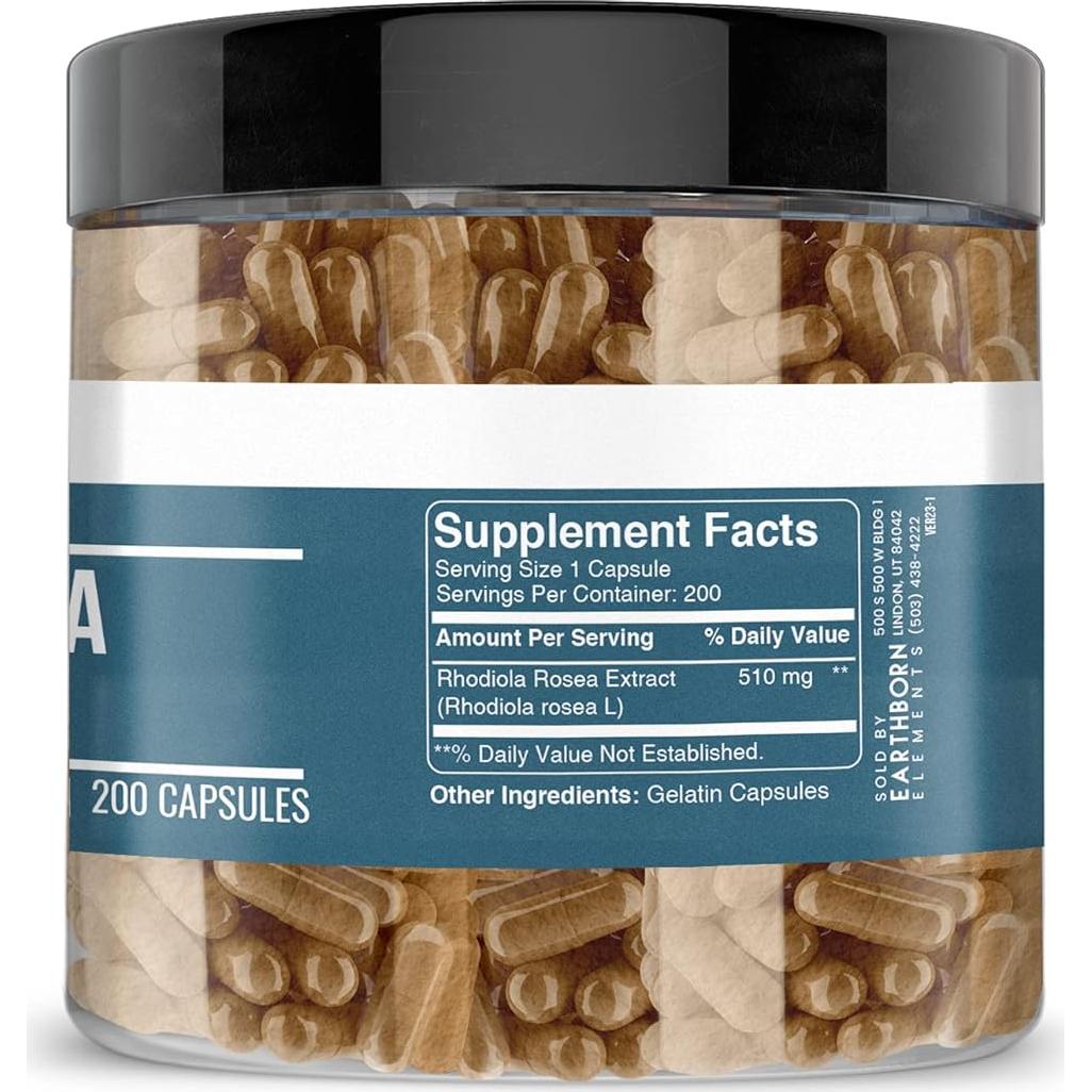 Extracto de raíz de Rhodiola Rosea Earthborn Elements 200 cápsulas