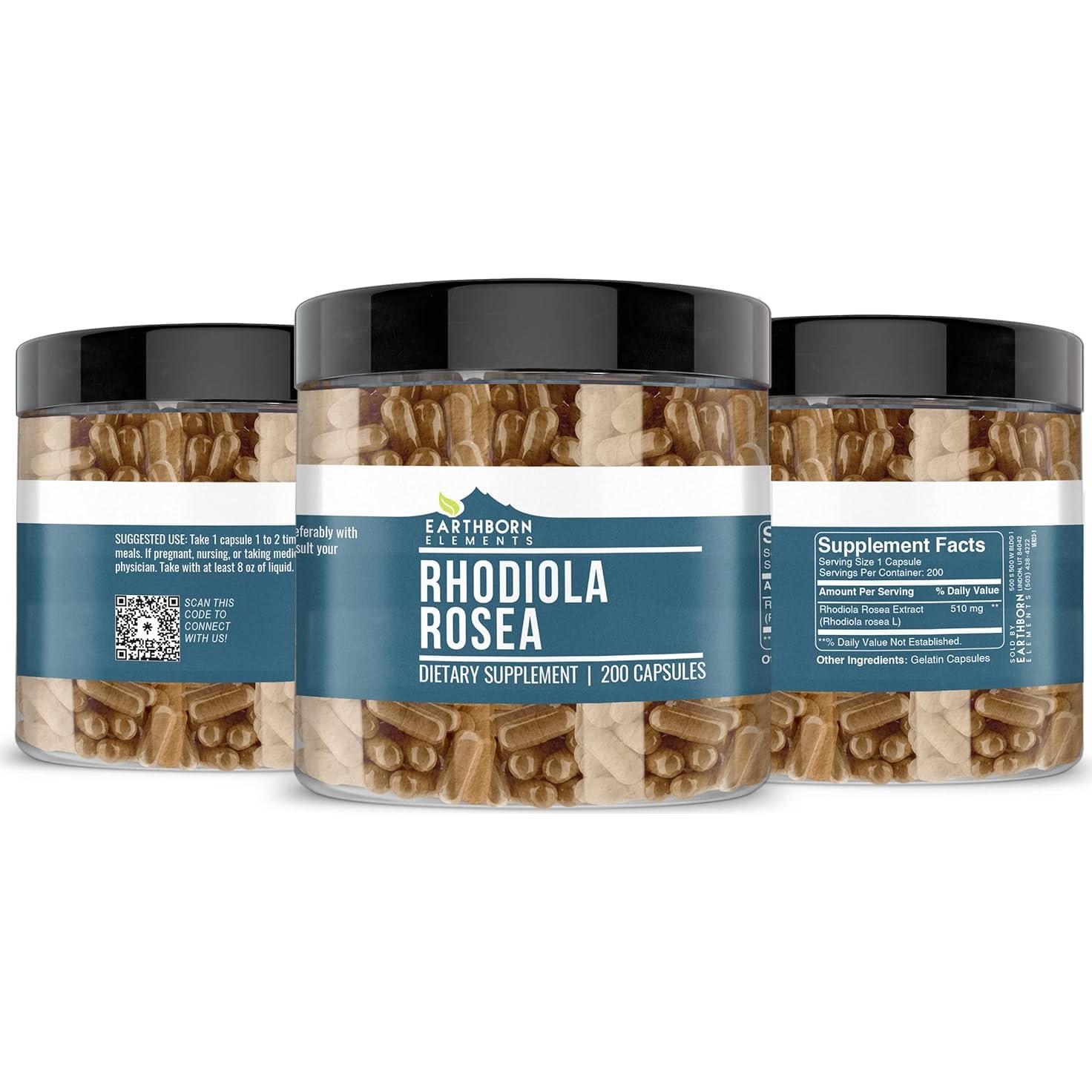 Extracto de raíz de Rhodiola Rosea Earthborn Elements 200 cápsulas