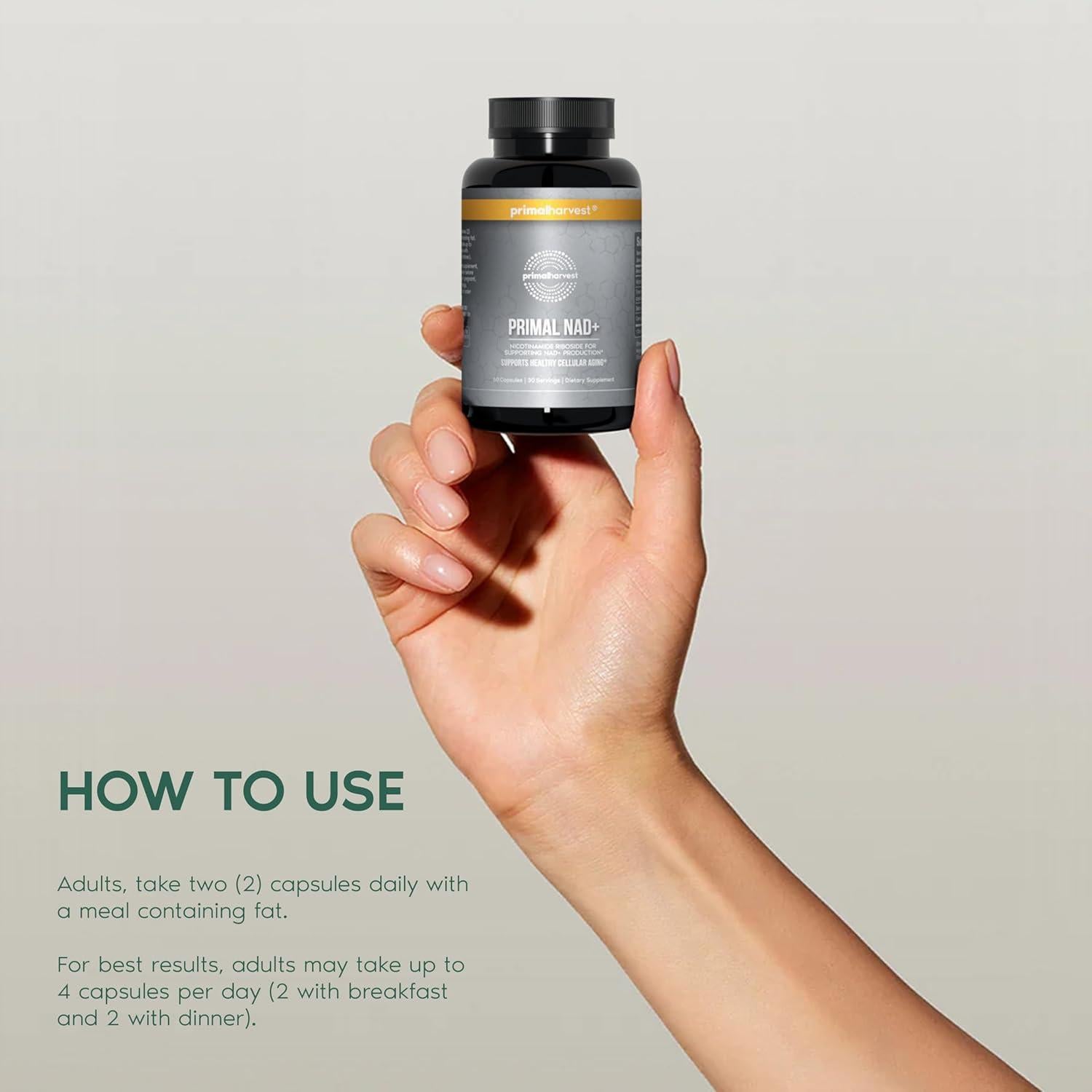 Suplemento NAD+ Primal Harvest 60 Cápsulas Energía Celular
