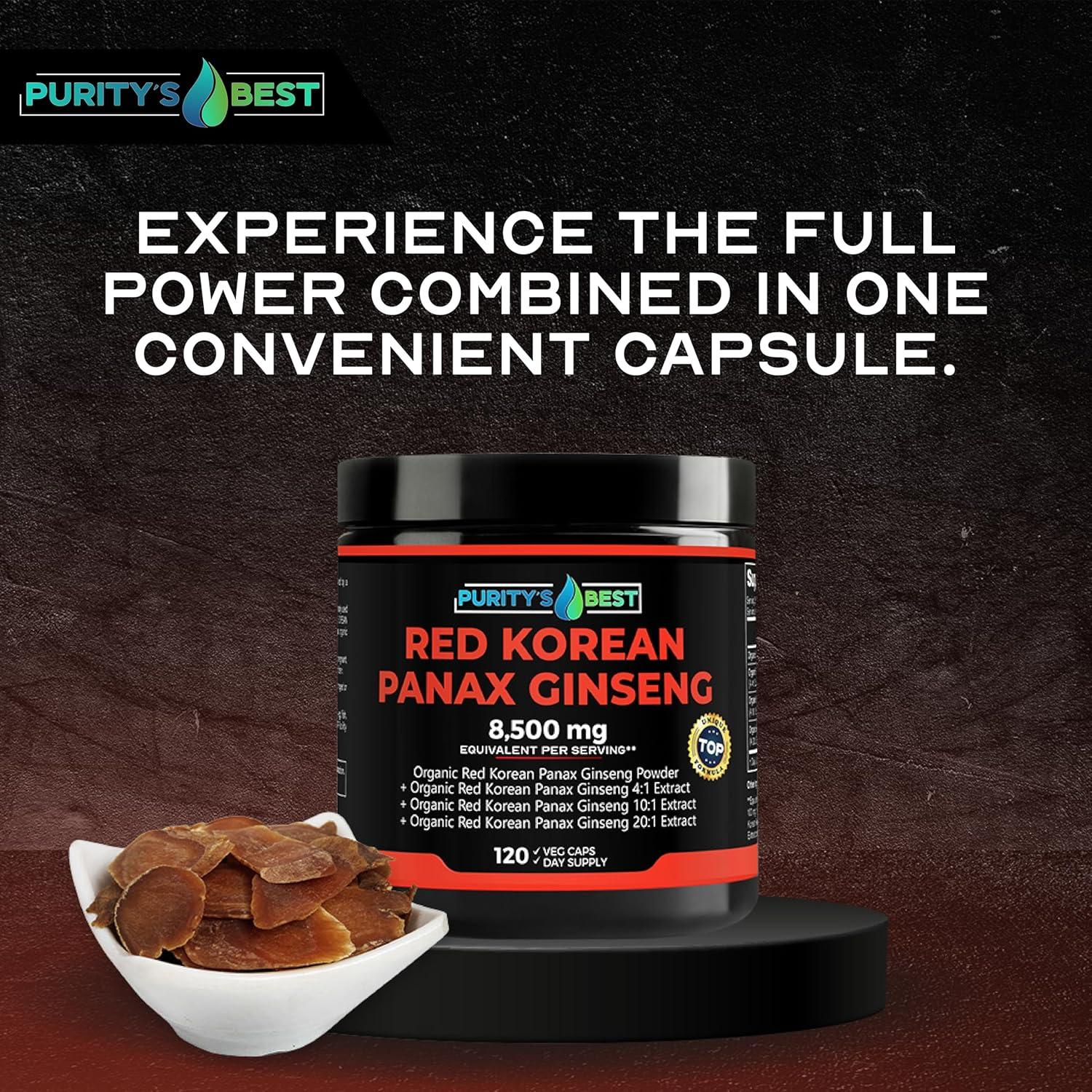 Suplemento de Ginseng Panax Rojo Purity 8500 mg 120 Cápsulas Veganas