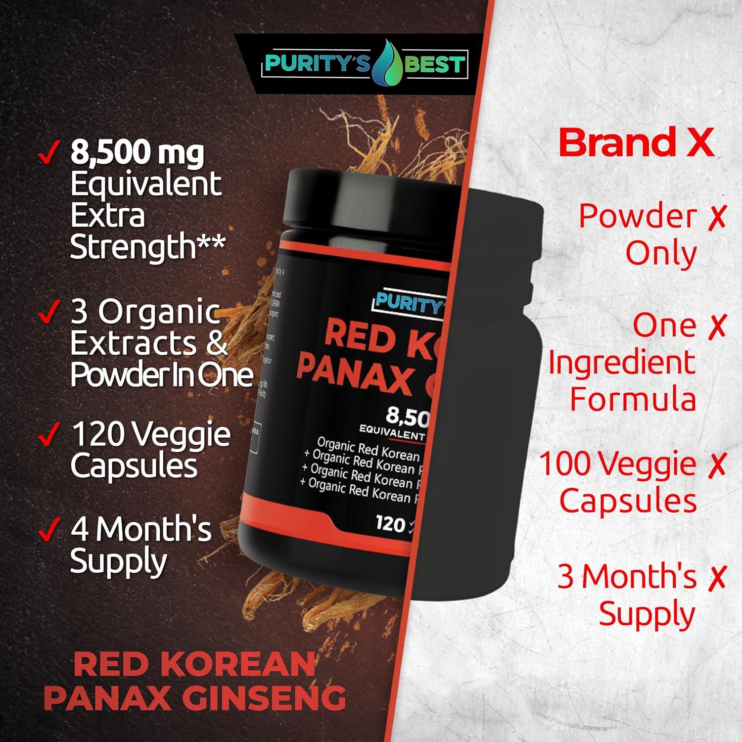 Suplemento de Ginseng Panax Rojo Purity 8500 mg 120 Cápsulas Veganas