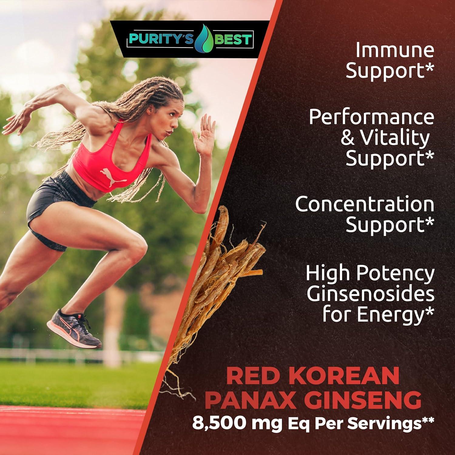 Suplemento de Ginseng Panax Rojo Purity 8500 mg 120 Cápsulas Veganas