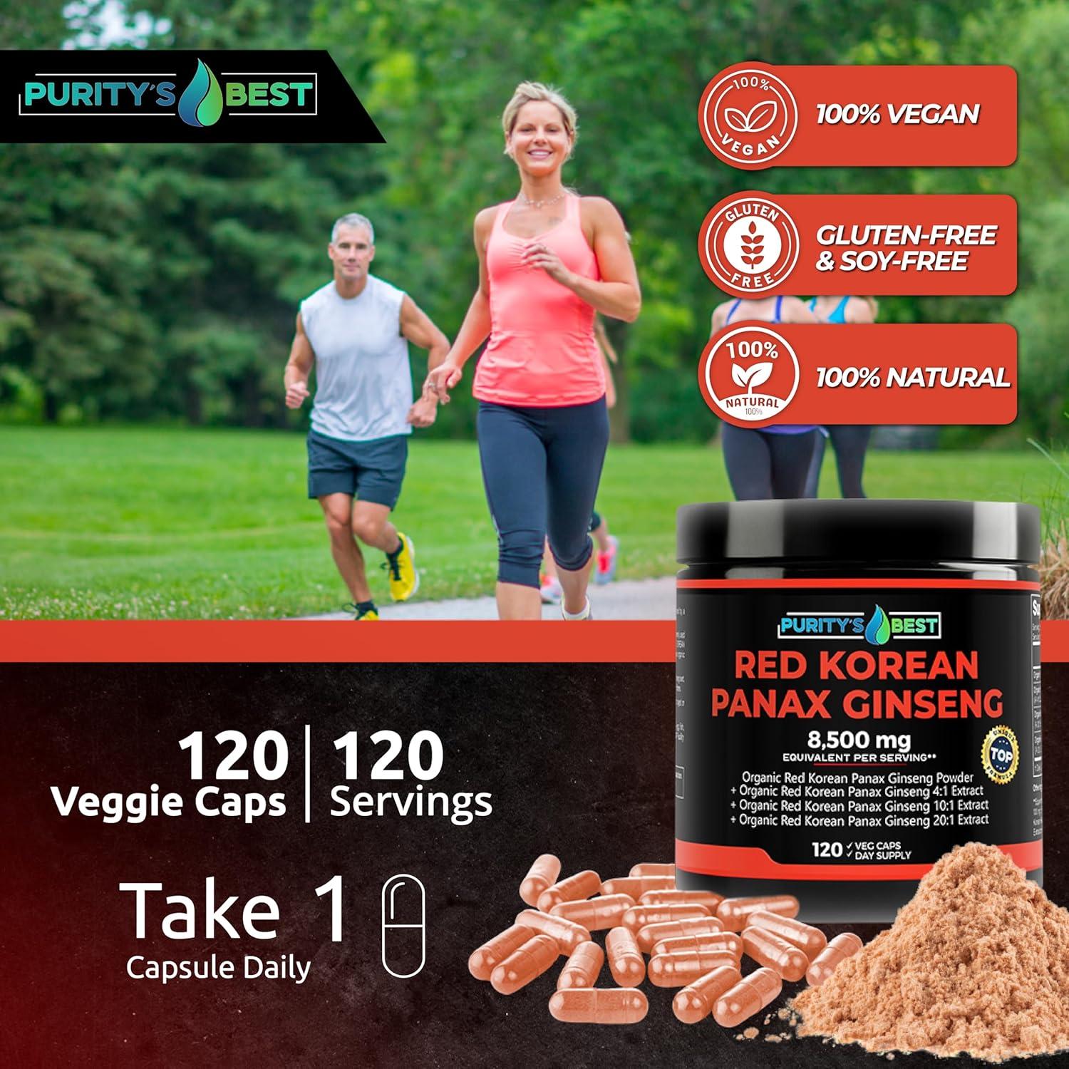Suplemento de Ginseng Panax Rojo Purity 8500 mg 120 Cápsulas Veganas