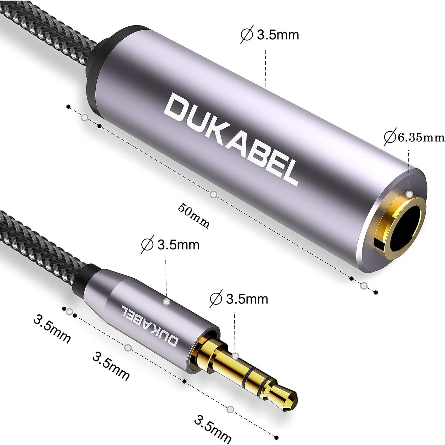 Adaptador de Auriculares DuKabel 6.35mm Femenino a 3.5mm Masculino 30CM