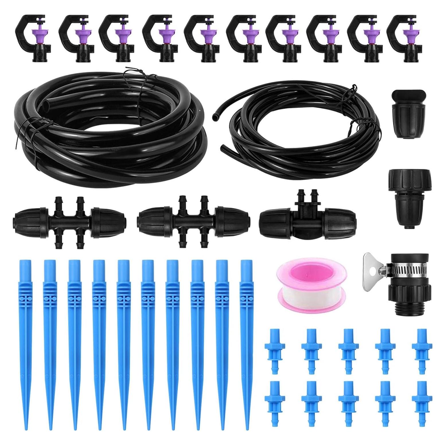Drip Irrigation System Kit - Automatic Garden Watering System with G Type 360° Rotating Micro Sprinkler Heads & 16FT 8/11mm & 10FT 4/6mm Irrigation Tubing for Garden, Lawn, Greenhouse, Yard, Plant
