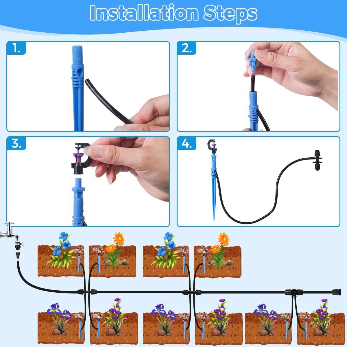 Drip Irrigation System Kit - Automatic Garden Watering System with G Type 360° Rotating Micro Sprinkler Heads & 16FT 8/11mm & 10FT 4/6mm Irrigation Tubing for Garden, Lawn, Greenhouse, Yard, Plant