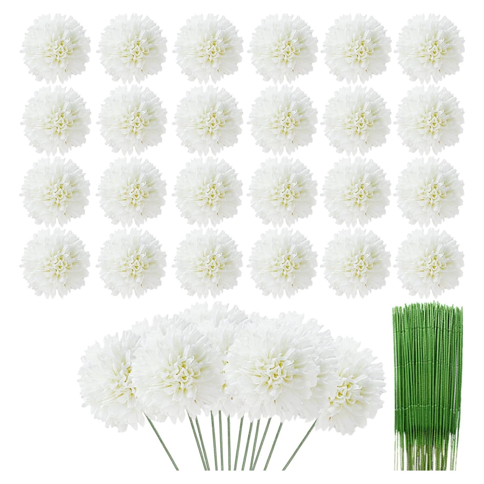 HinyoCo 36 Pcs Crisantemos Artificiales en Bola Blanco Marfil