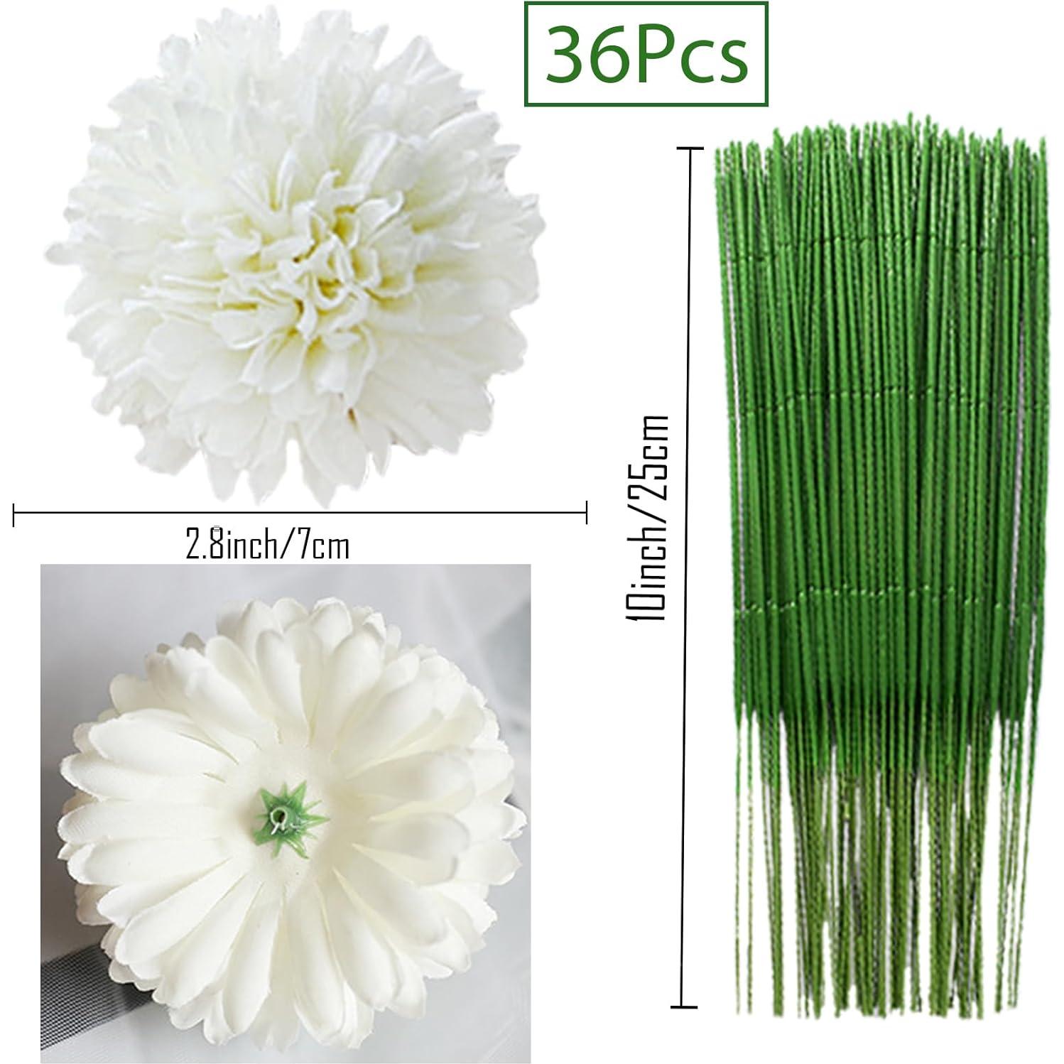 HinyoCo 36 Pcs Crisantemos Artificiales en Bola Blanco Marfil