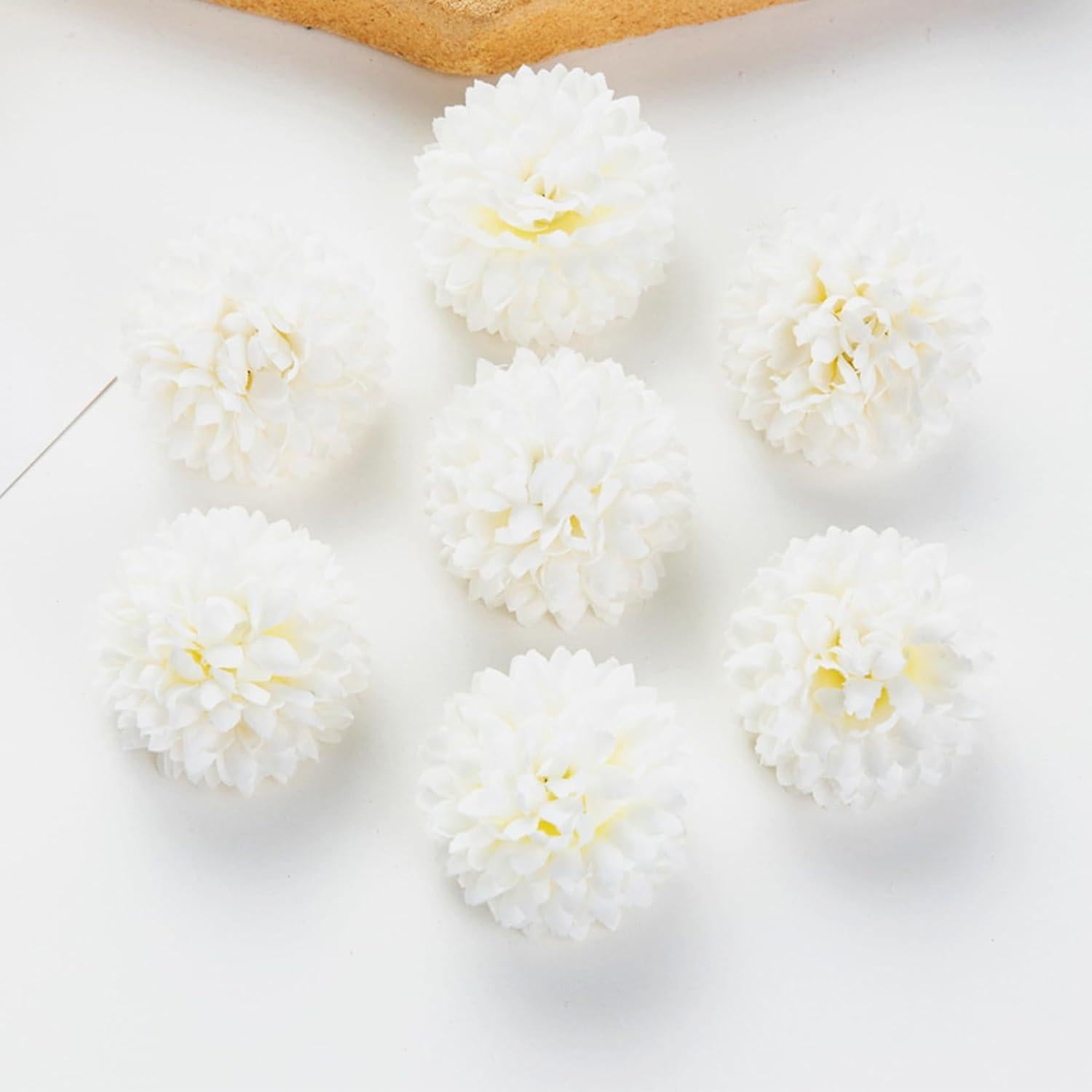 HinyoCo 36 Pcs Crisantemos Artificiales en Bola Blanco Marfil