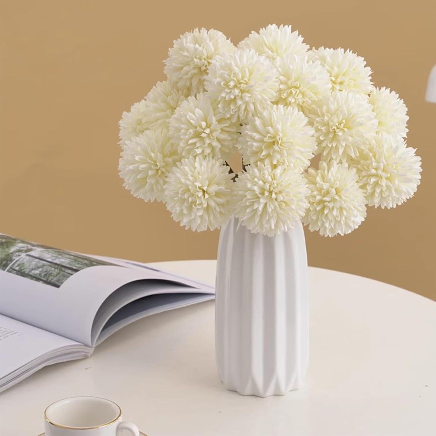 HinyoCo 36 Pcs Crisantemos Artificiales en Bola Blanco Marfil