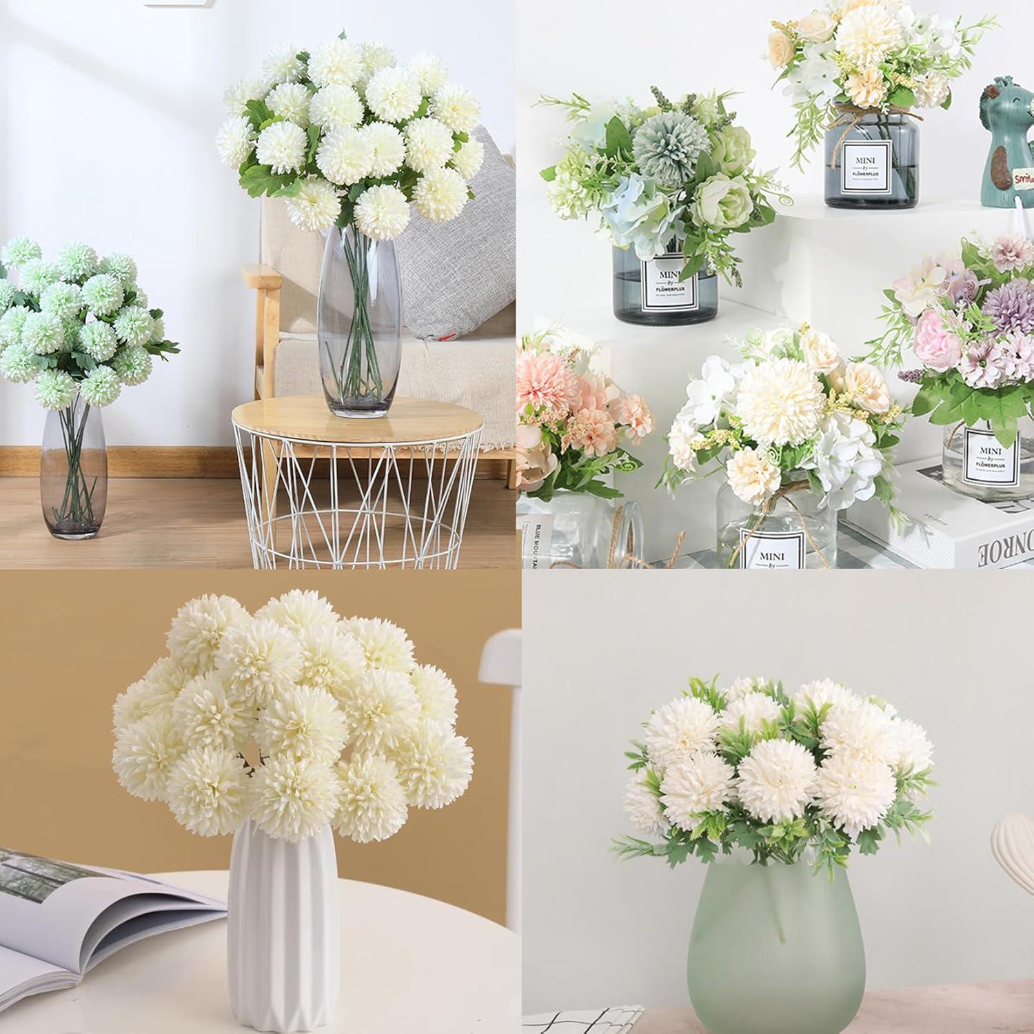 HinyoCo 36 Pcs Crisantemos Artificiales en Bola Blanco Marfil