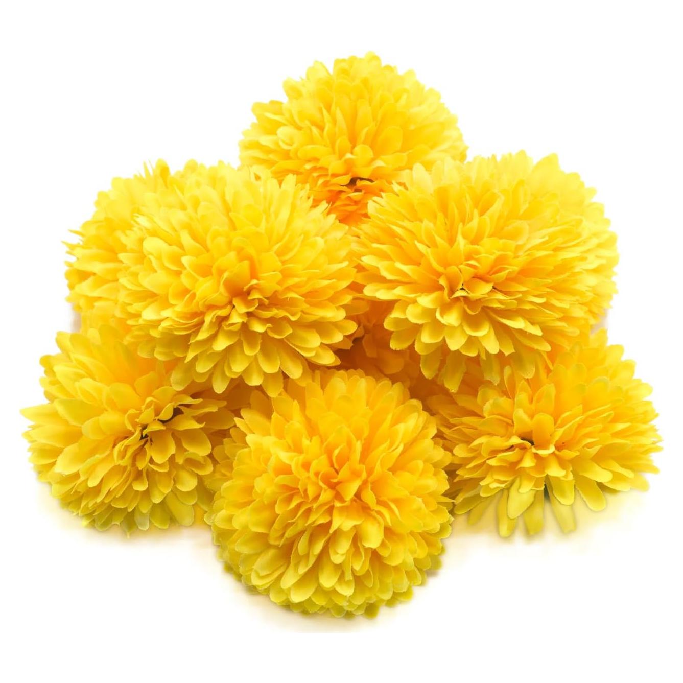 10 Piezas de Crisantemos Artificiales Amarillos Silllule 7cm