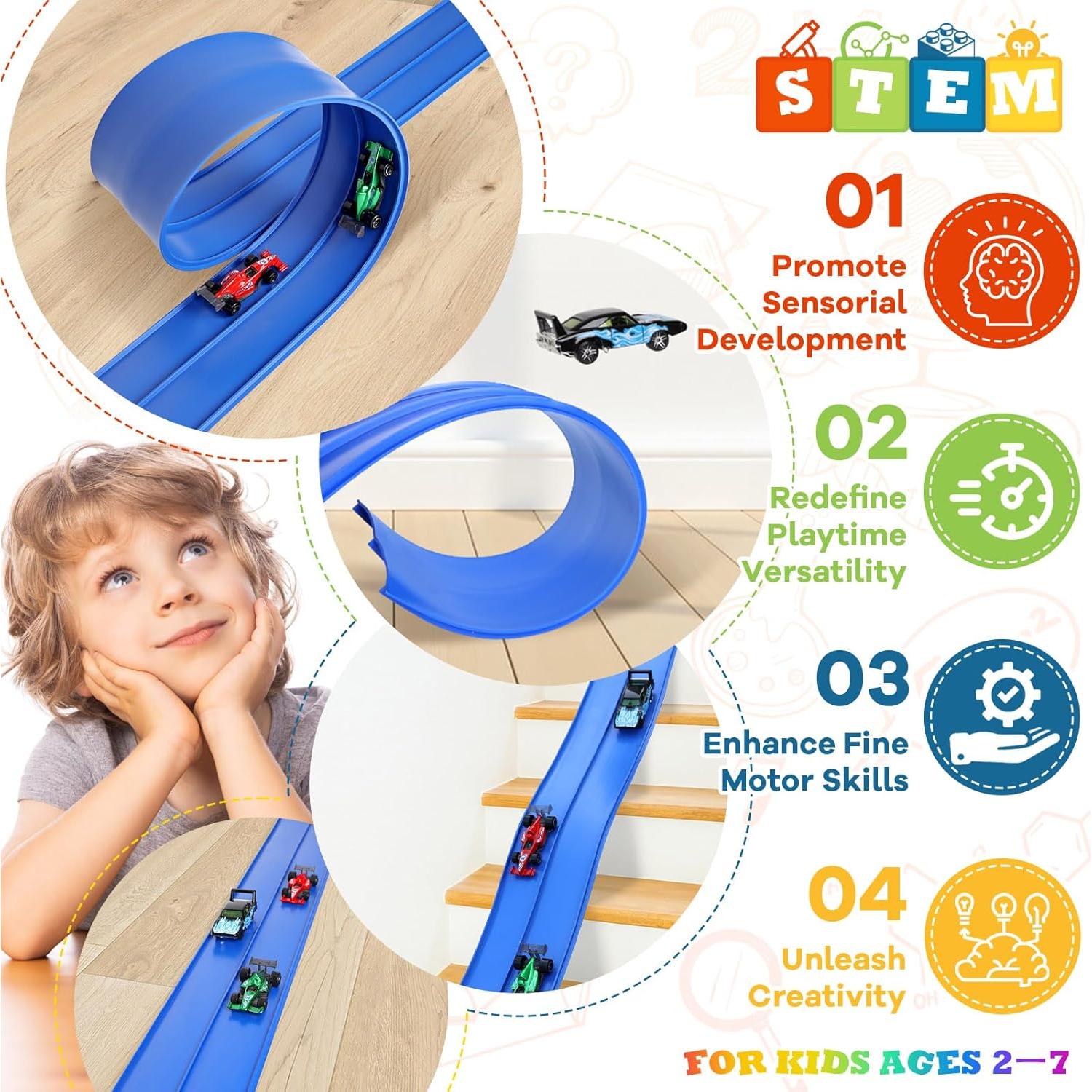 Pista de Carreras Flexible Azul Brin 4.57 m con 3 Coches