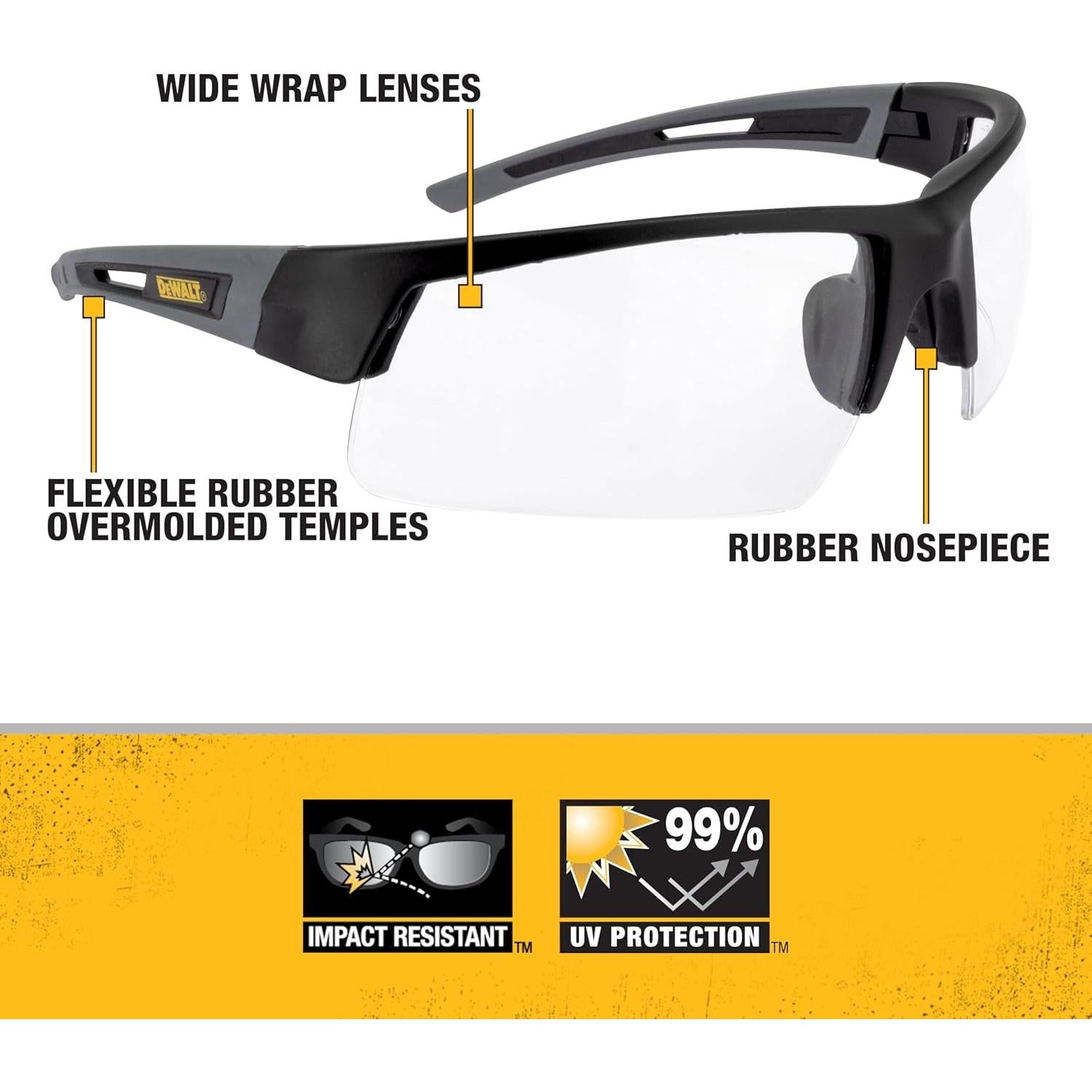 Gafas de Seguridad DEWALT DPG100-1D - Marco Negro - Lente Clara