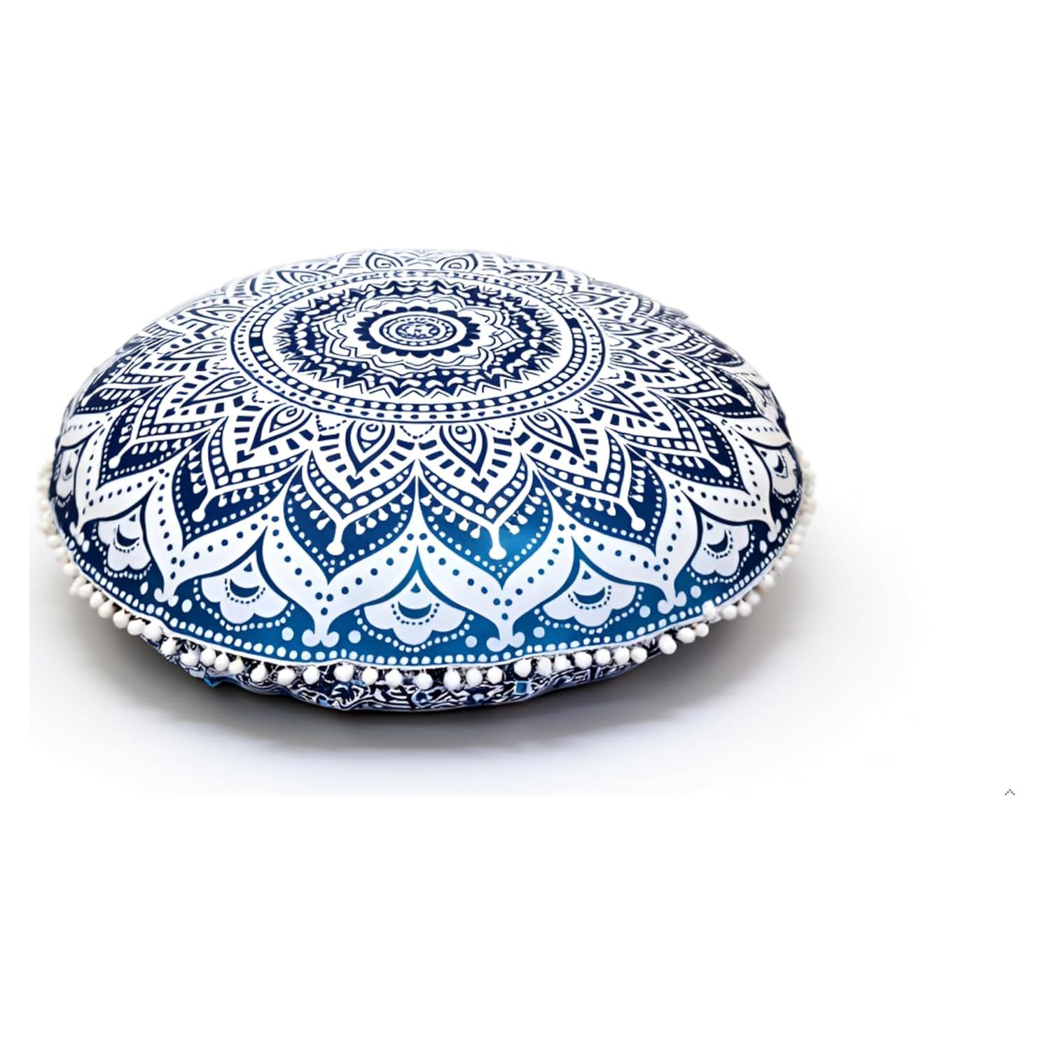Funda de Cojín de Suelo Mandala Azul Indian Craft Castle 80 cm