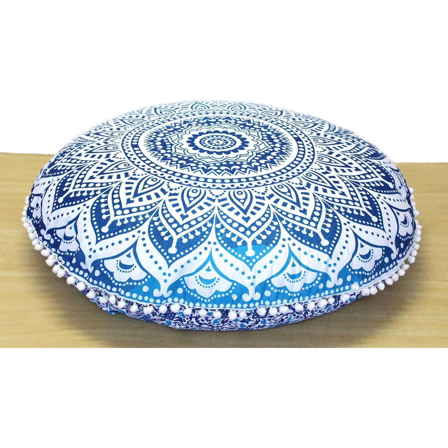 Funda de Cojín de Suelo Mandala Azul Indian Craft Castle 80 cm