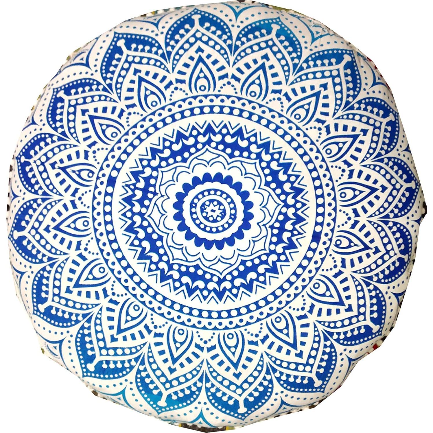 Funda de Cojín de Suelo Mandala Azul Indian Craft Castle 80 cm