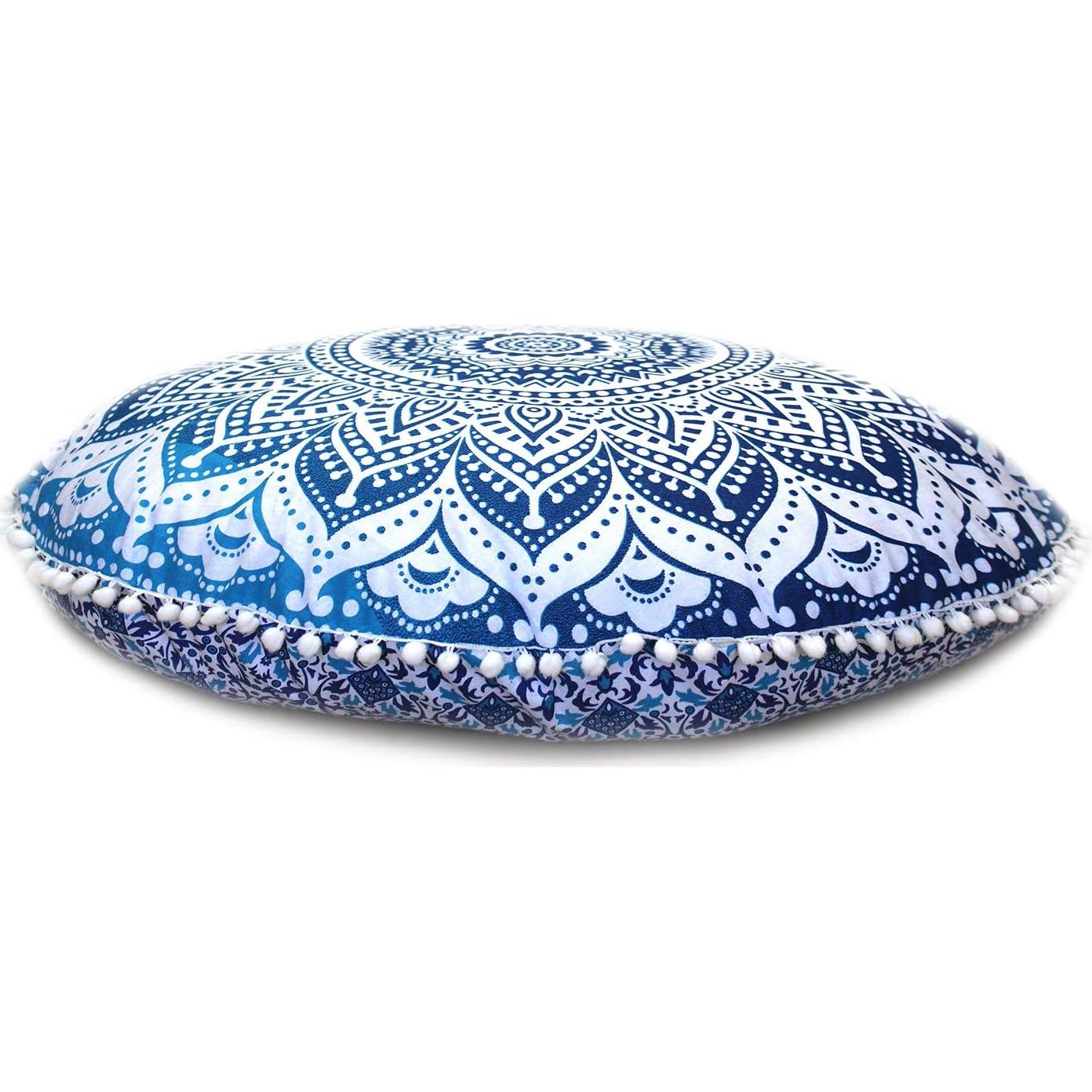 Funda de Cojín de Suelo Mandala Azul Indian Craft Castle 80 cm