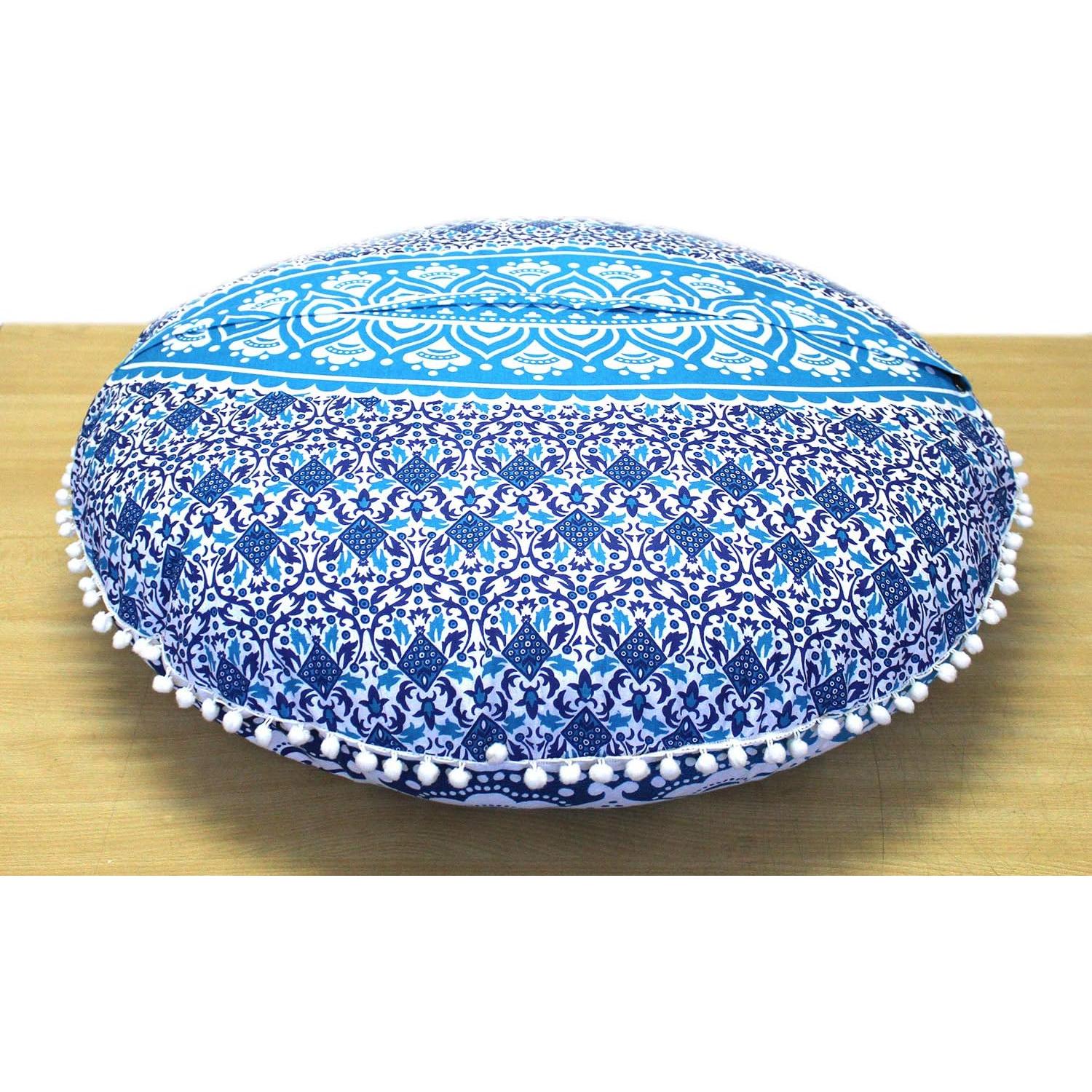 Funda de Cojín de Suelo Mandala Azul Indian Craft Castle 80 cm